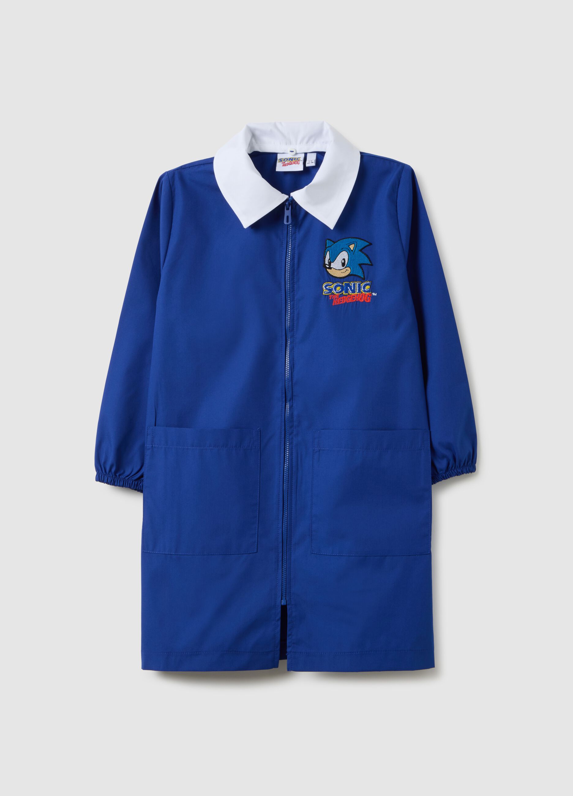 Blue School Apron with Zip and Sonic Patch