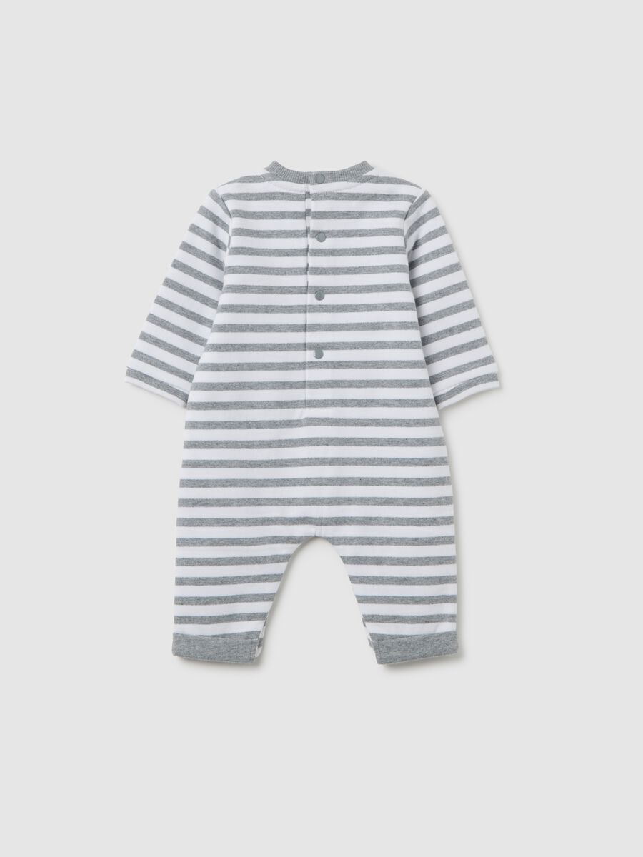 White and grey striped pure cotton baby romper_1