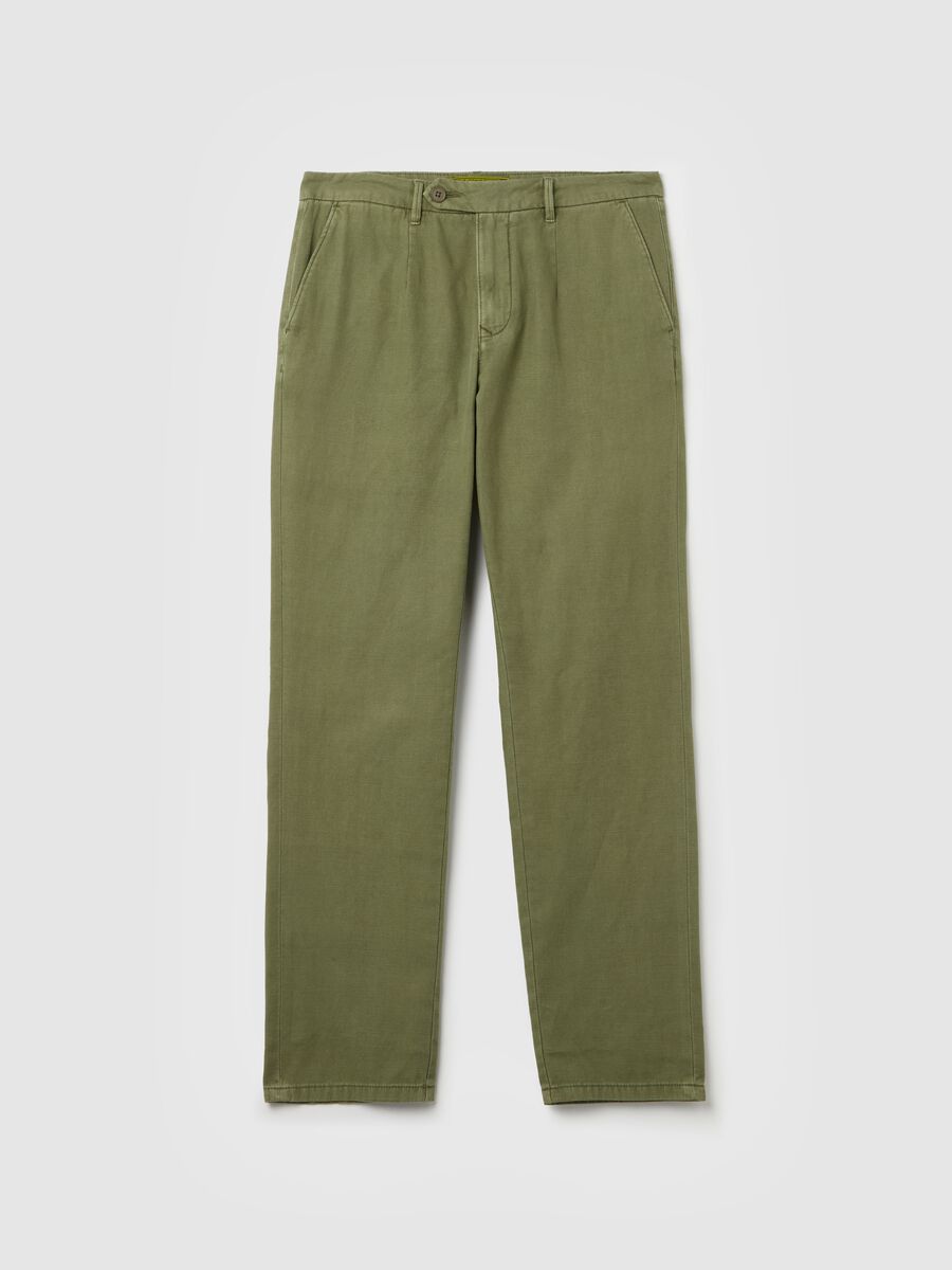 Chino trousers in green linen and cotton_4