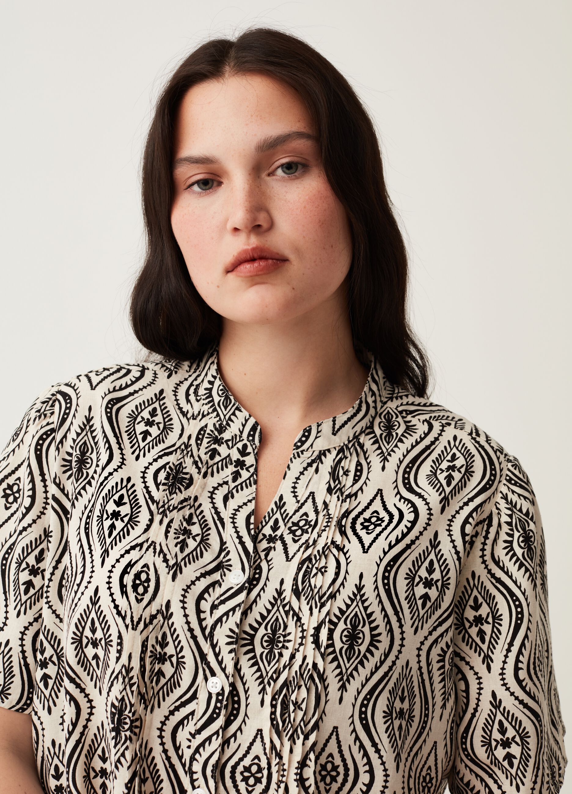 Blusa in lino e viscosa con stampa Curvy MYA_0