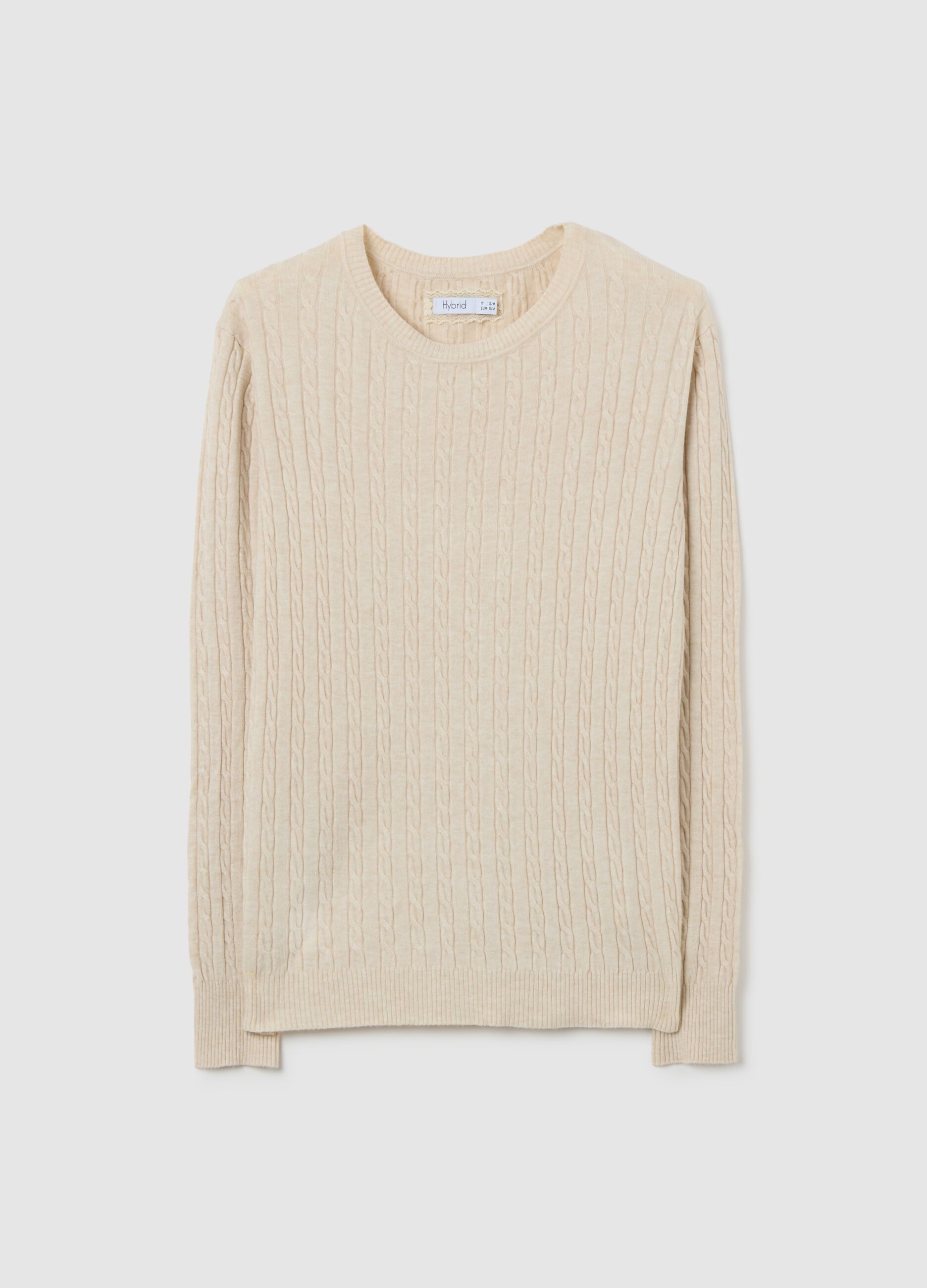 Beige jumper with cable knit design