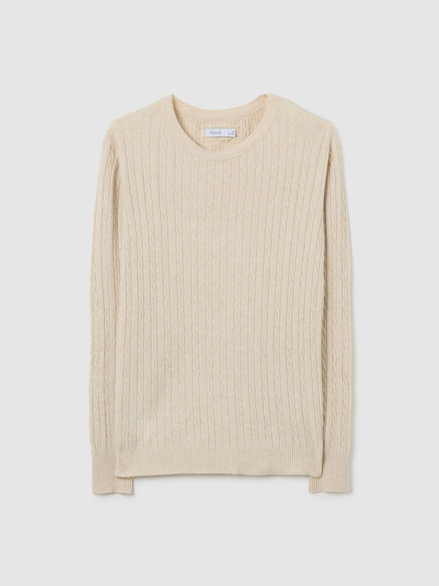 Beige jumper with cable knit design_0