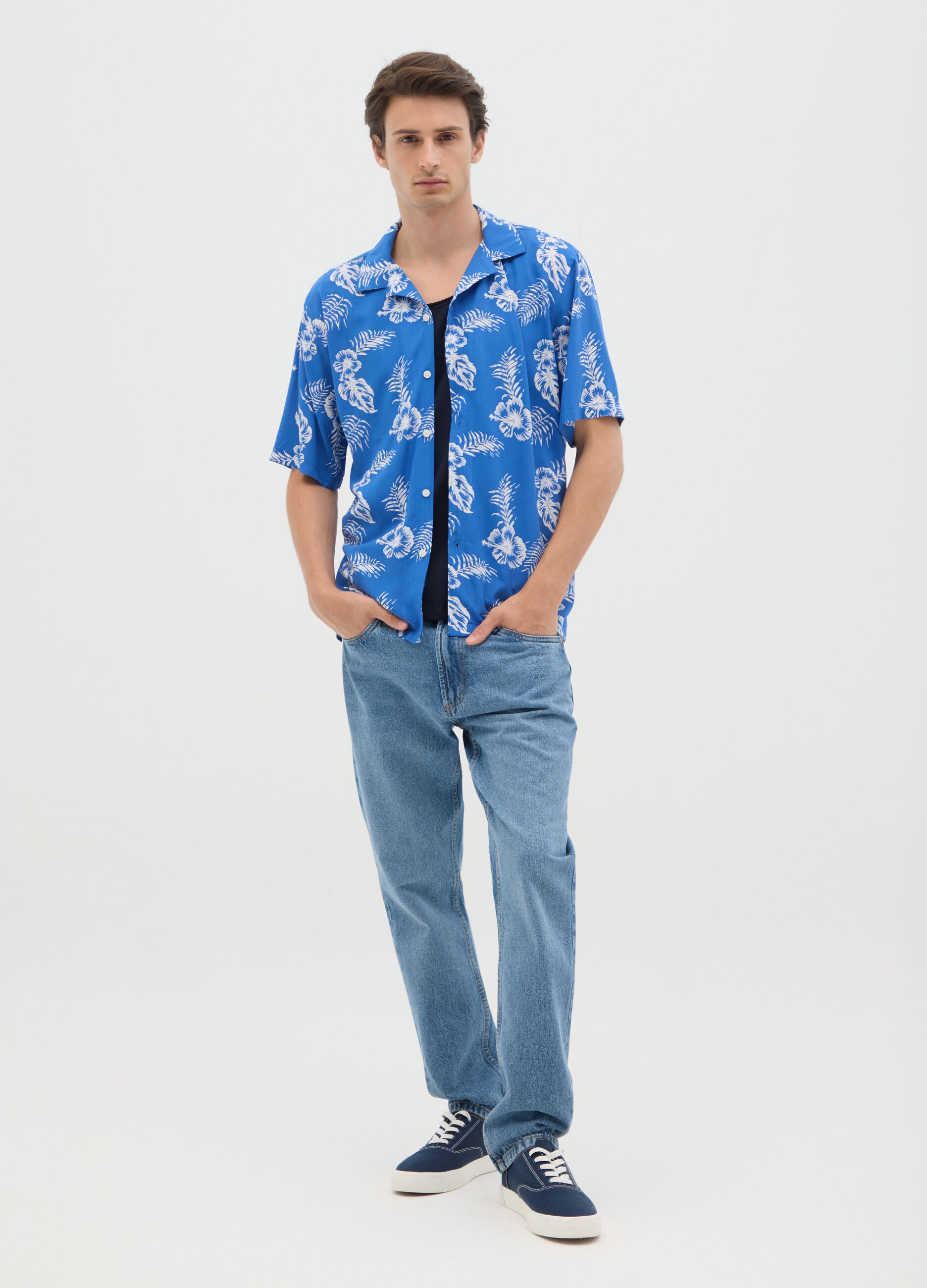 Men's multicoloured pure viscose oversized shirt