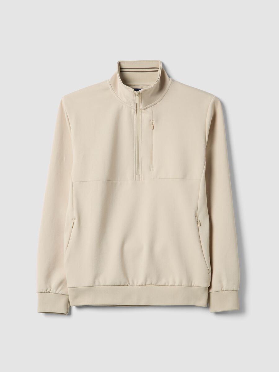 Felpa in misto cotone elasticizzato beige regular fit con mezza zip_4