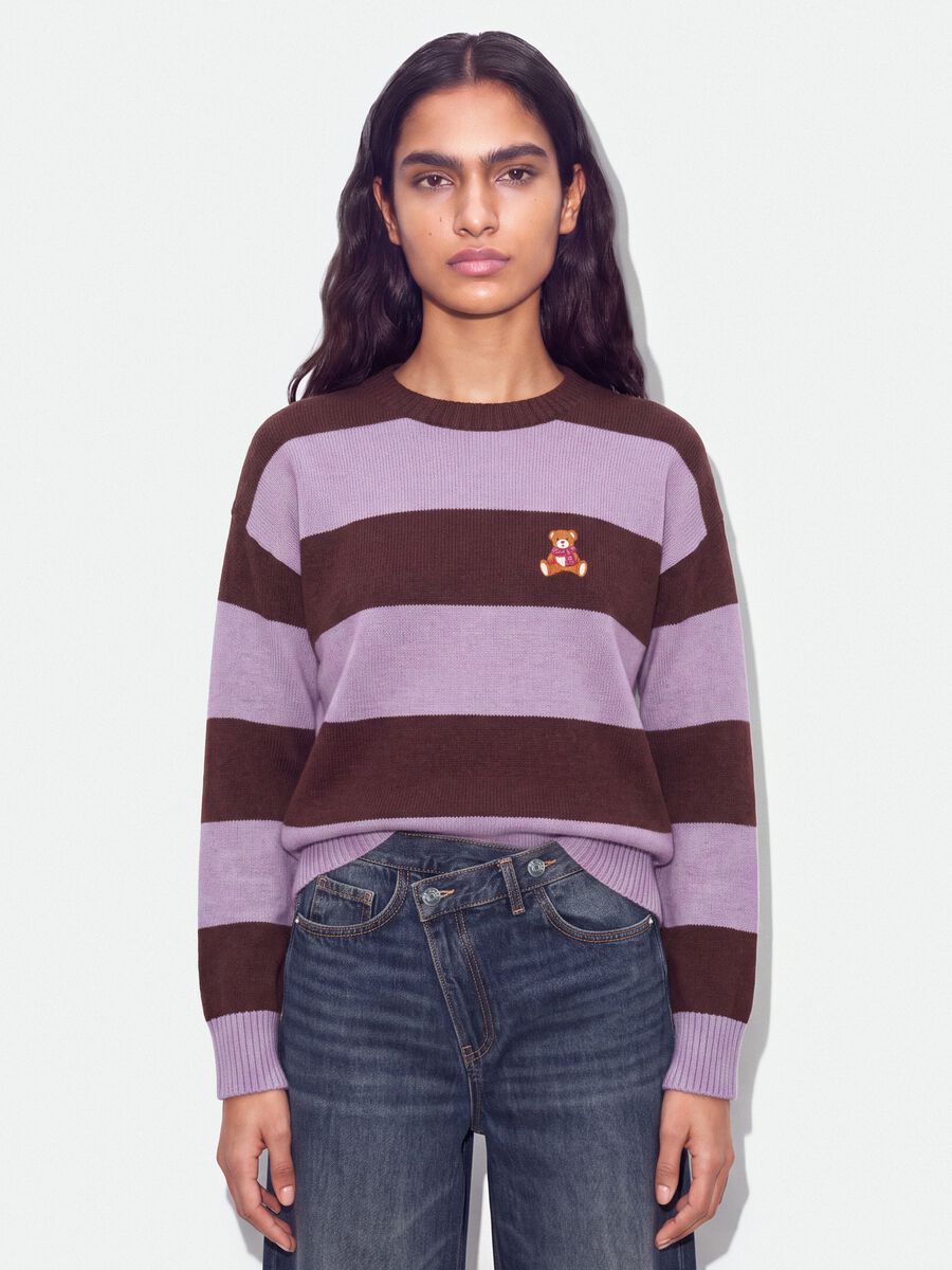 Multicoloured striped viscose-blend jumper with teddy bear embroidery, regular fit_0