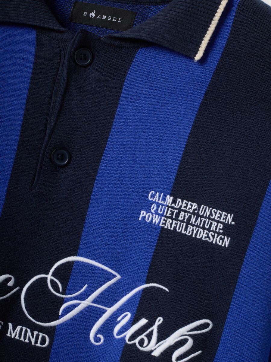 Blue and black pure cotton polo-collar top with oversized fit_1