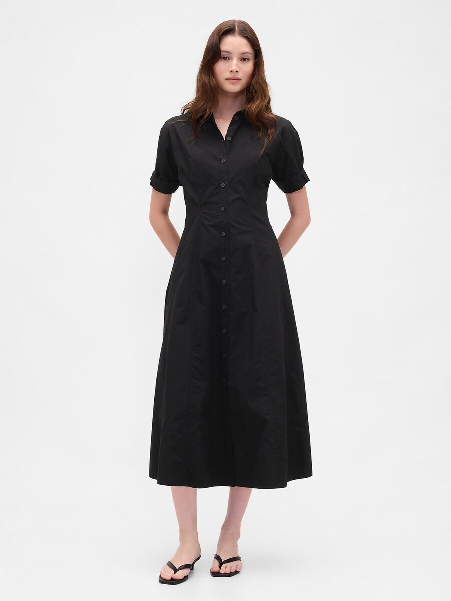 Short Sleeve Black Cotton Dress_0
