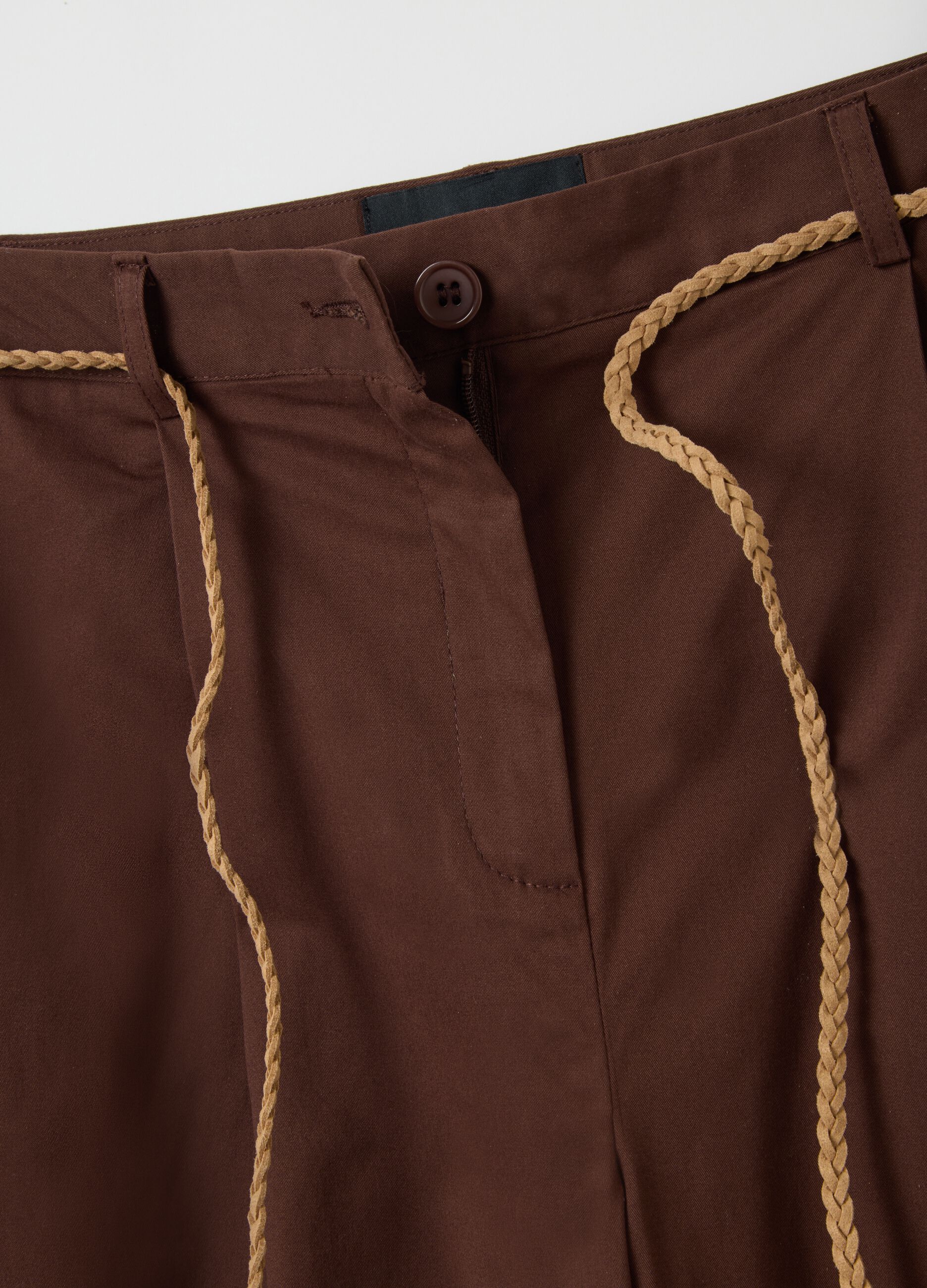 Brown stretch cotton wide leg trousers