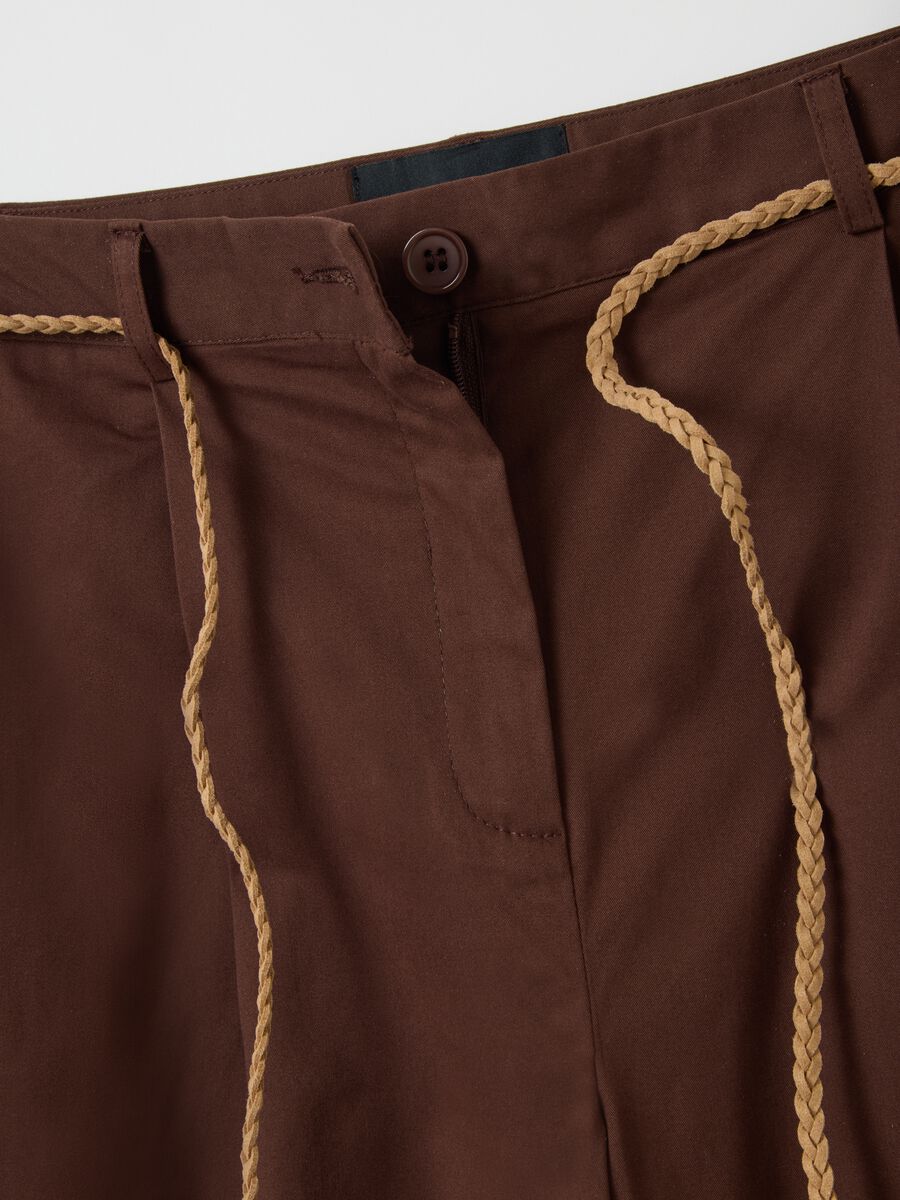 Brown stretch cotton wide leg trousers_5