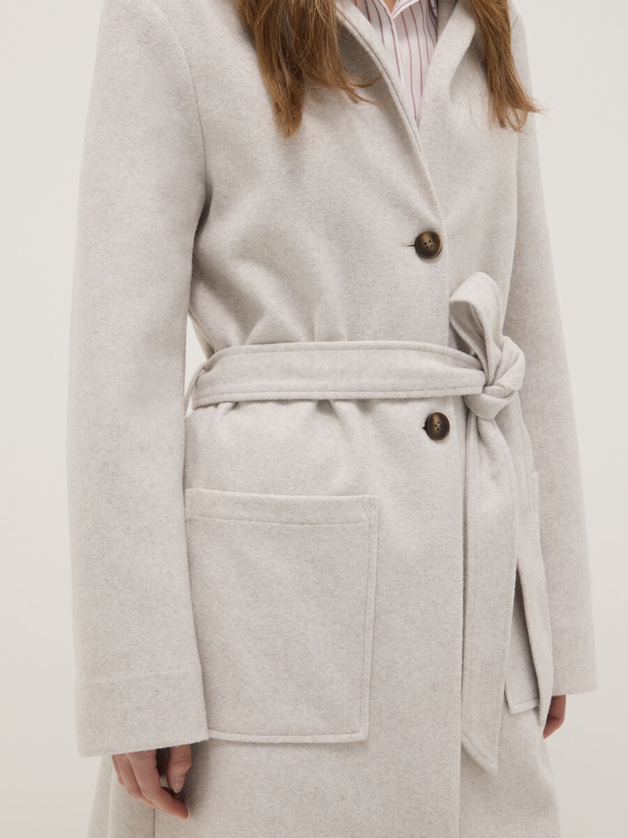 Regular fit beige single-breasted coat with belt_3