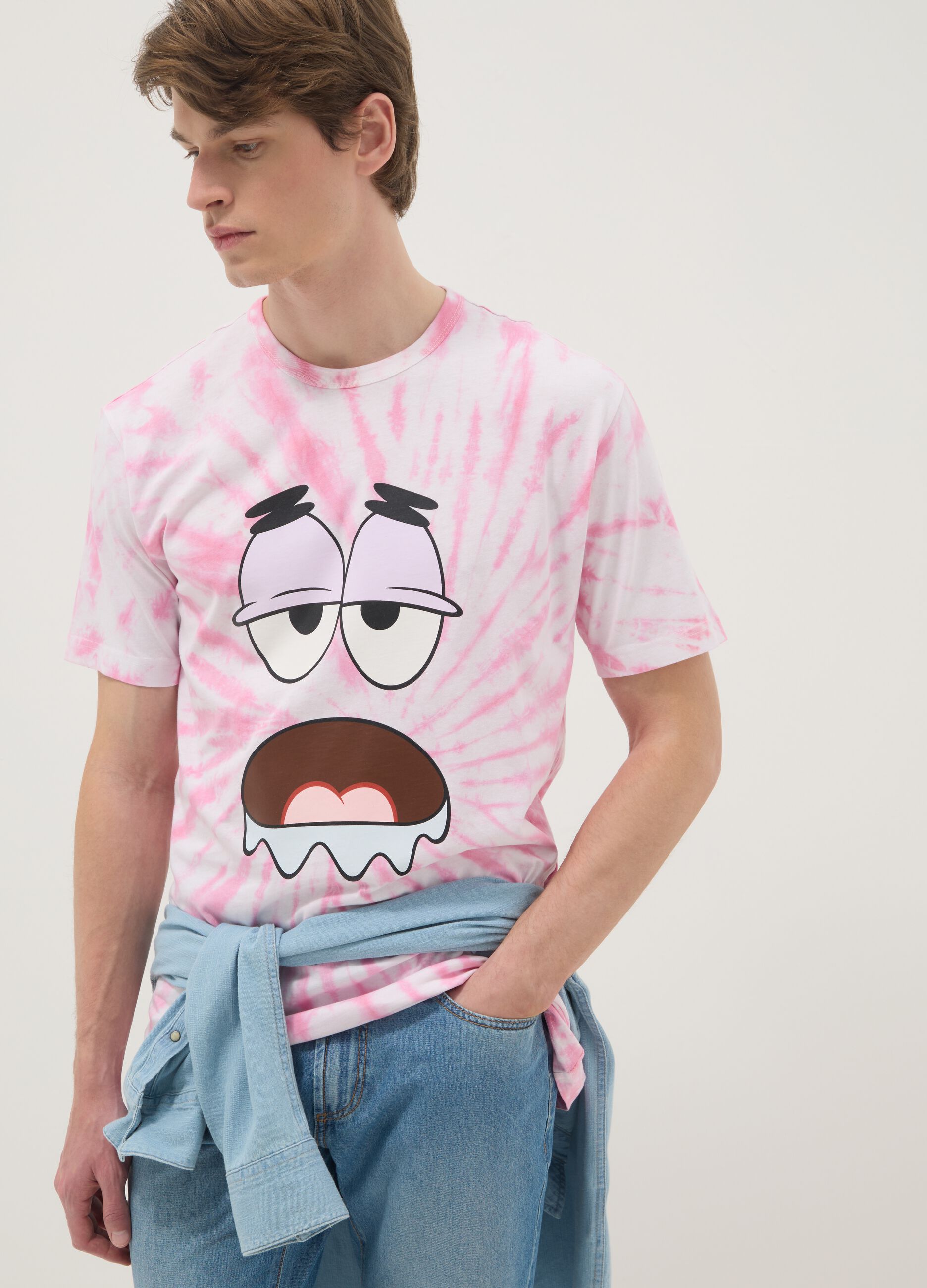 Multicolour pure cotton tie-dye regular fit T-shirt with Patrick Star