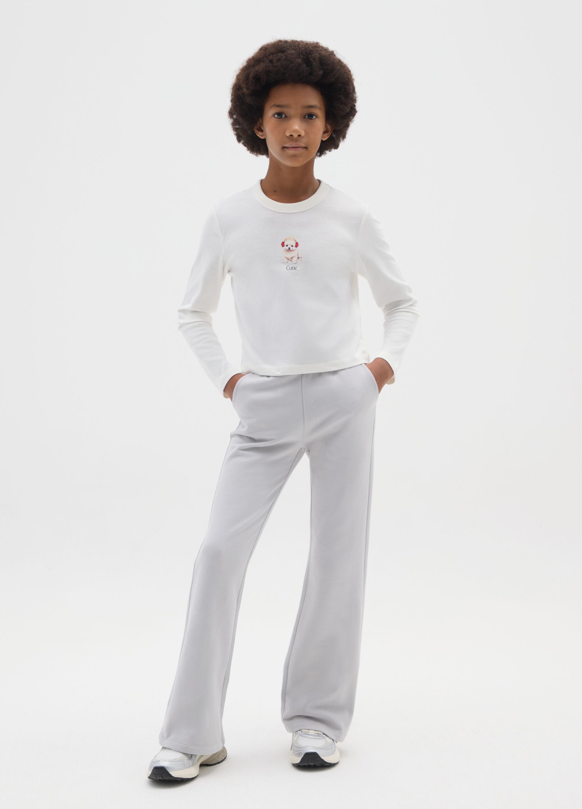 Grey Flare Trousers for Girls in Pure Cotton