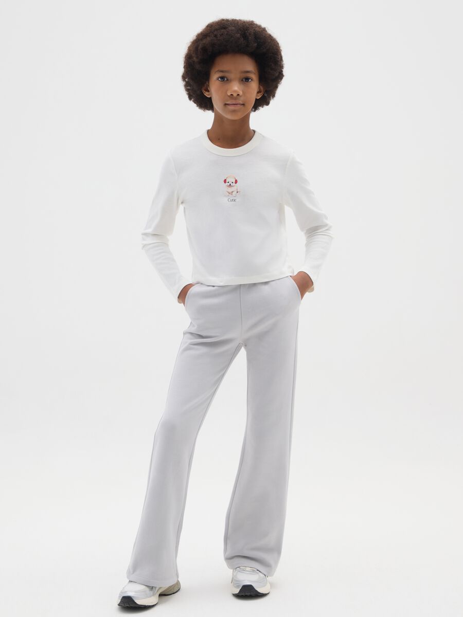 Grey Flare Trousers for Girls in Pure Cotton_0