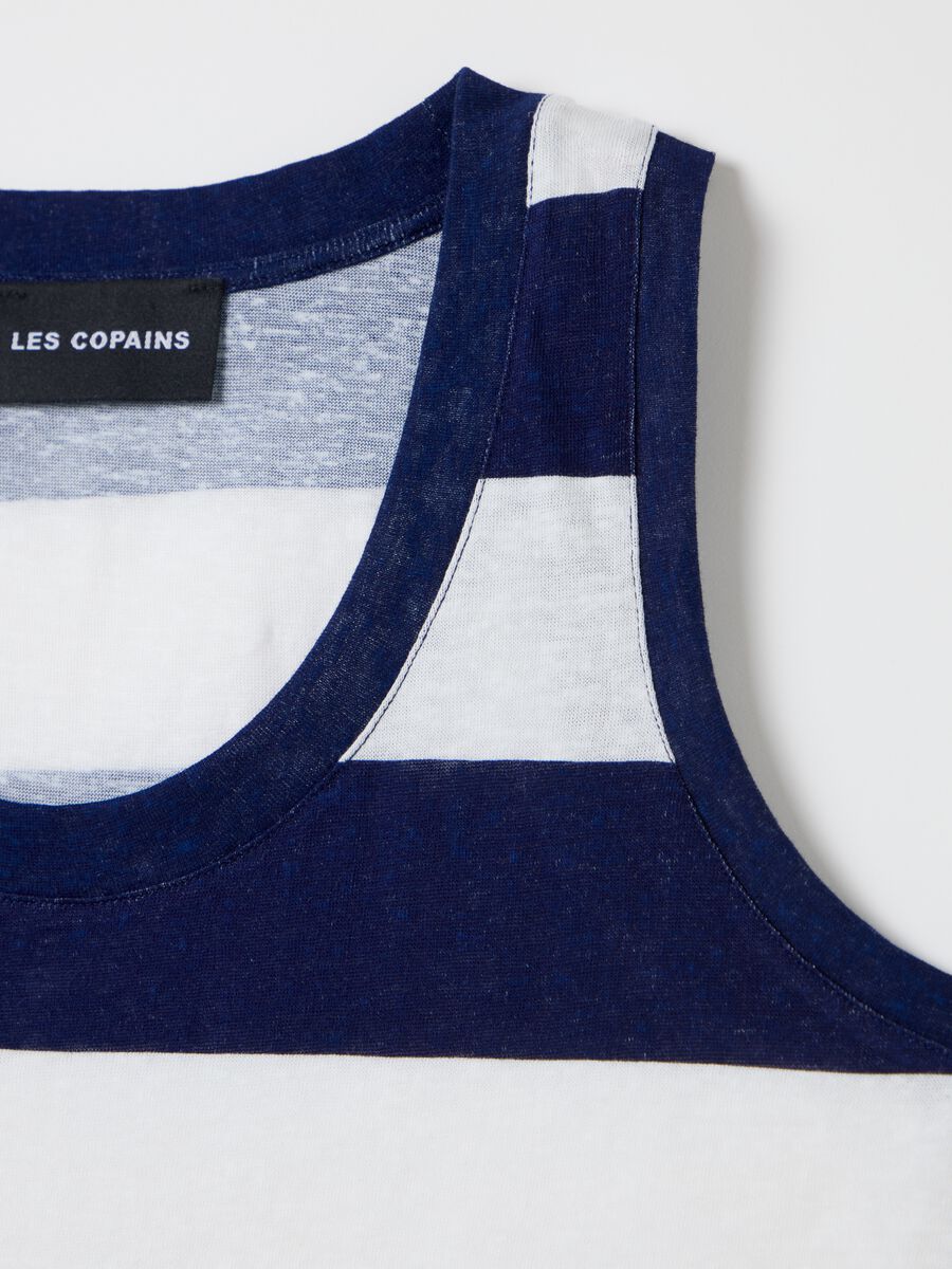 White and blue striped cotton and polyester blend tank top_5