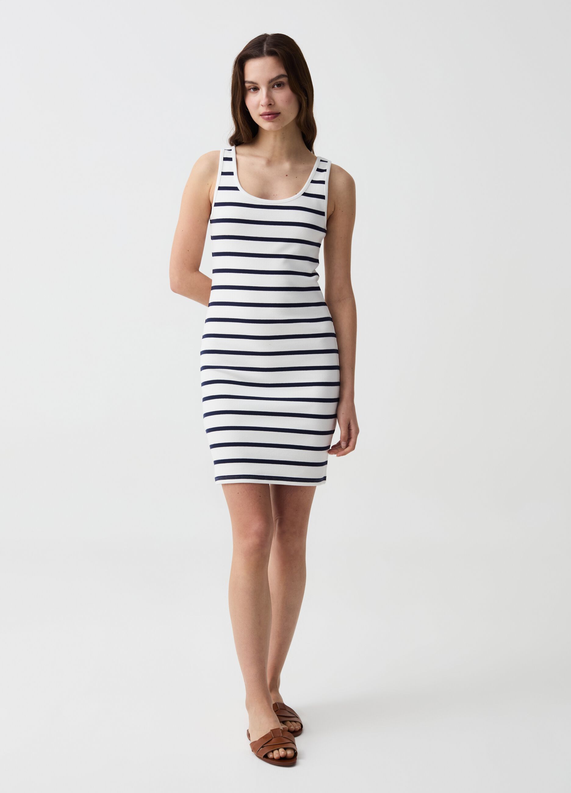 Essential short sleeveless dress with stripes