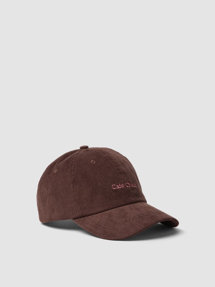 Cappello marrone in puro cotone a coste_0
