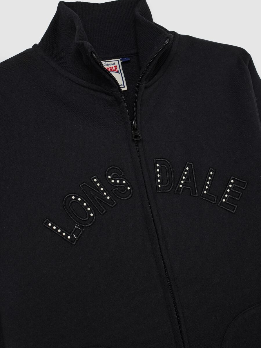 Black regular fit cotton blend sweatshirt with logo and glitter_5