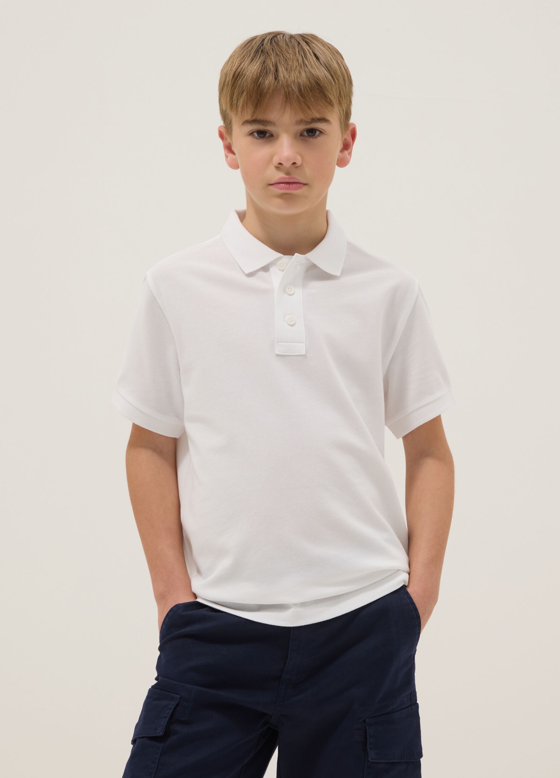 White organic cotton polo shirt for boys, regular fit