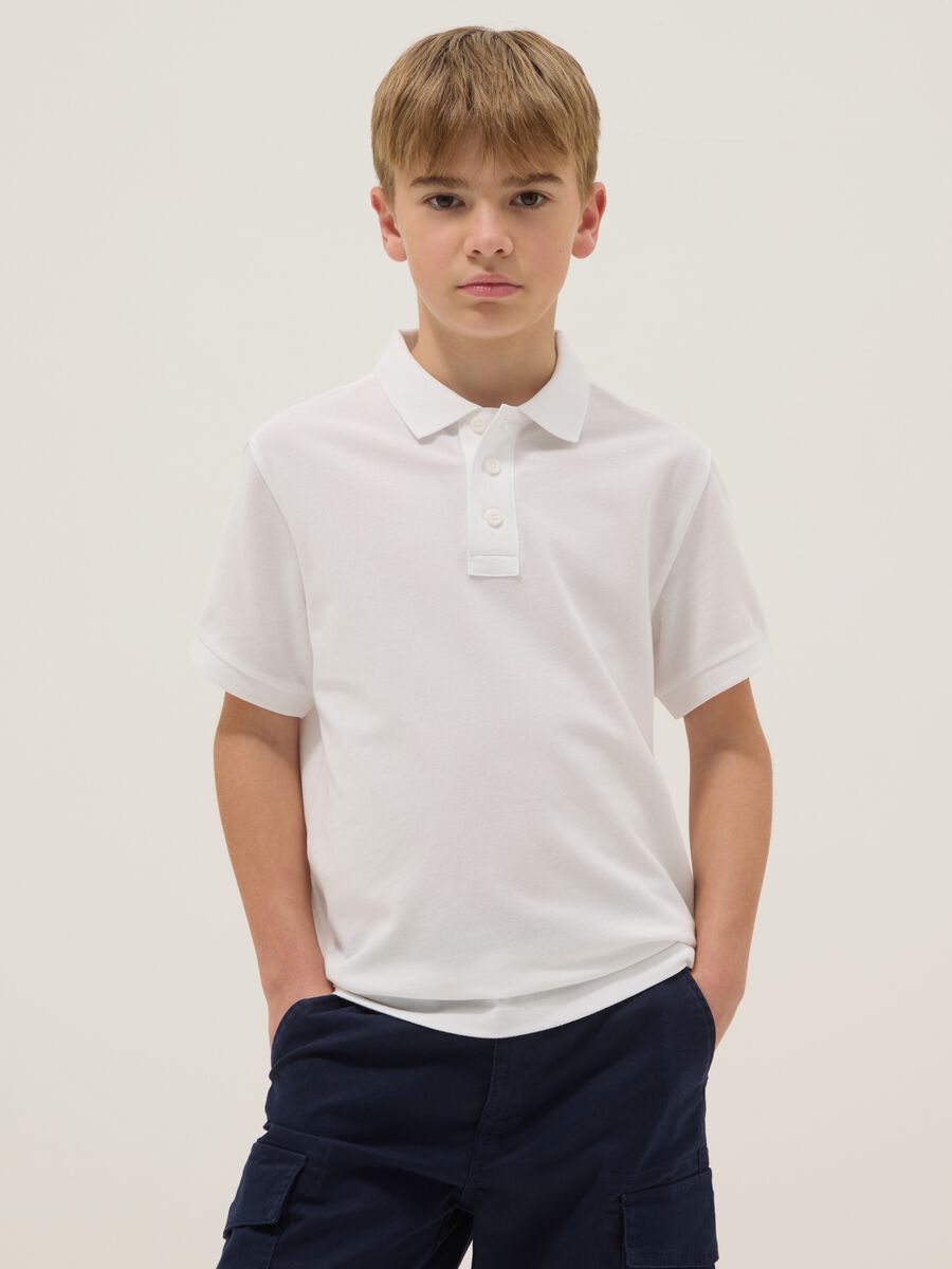 Polo in puro cotone biologico bianca da ragazzo regular fit_1