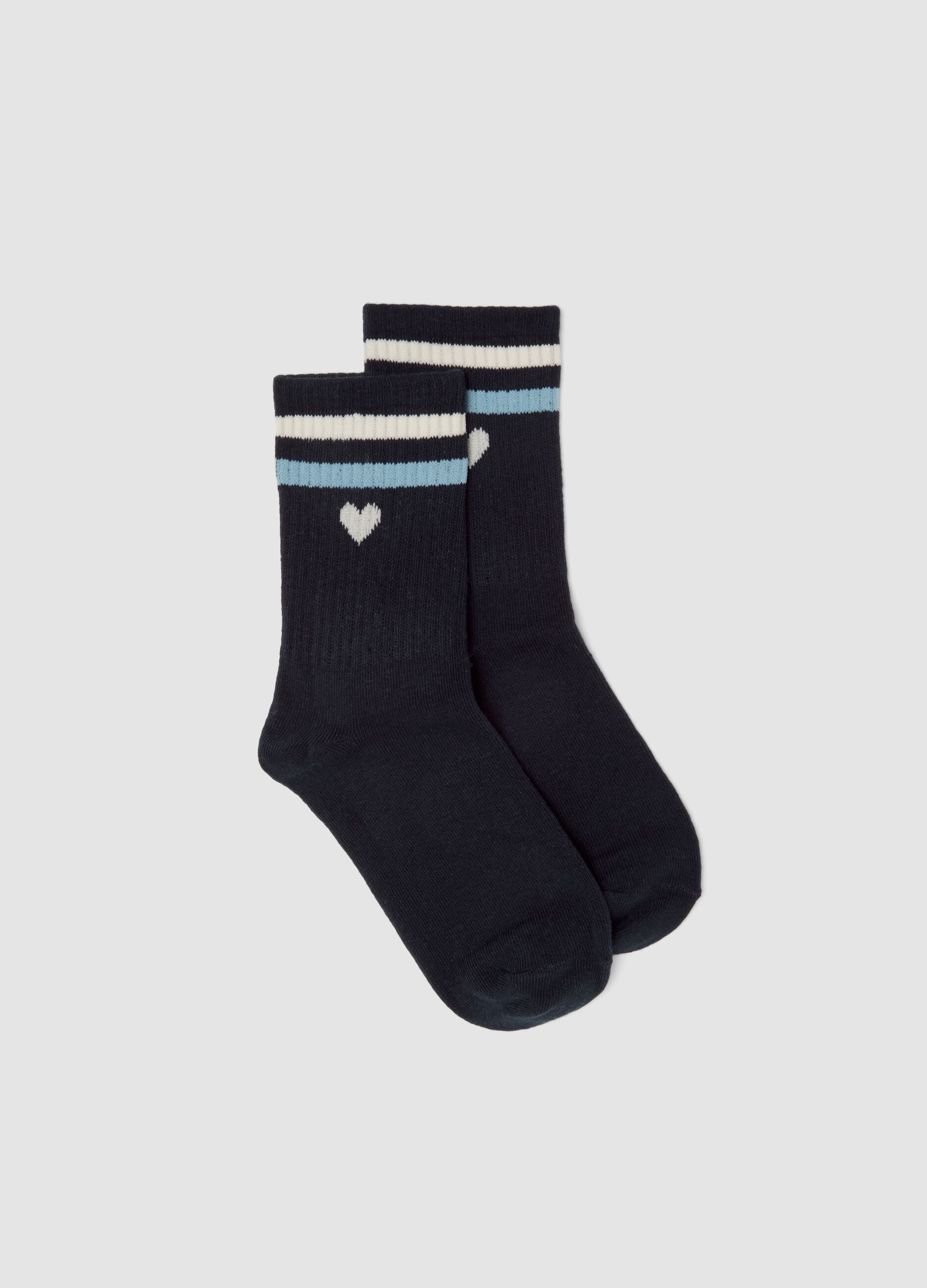 Calzini blu in cotone organico elasticizzato con cuore