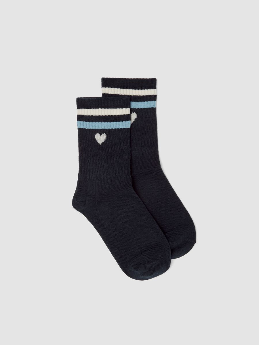 Calzini blu in cotone organico elasticizzato con cuore_0