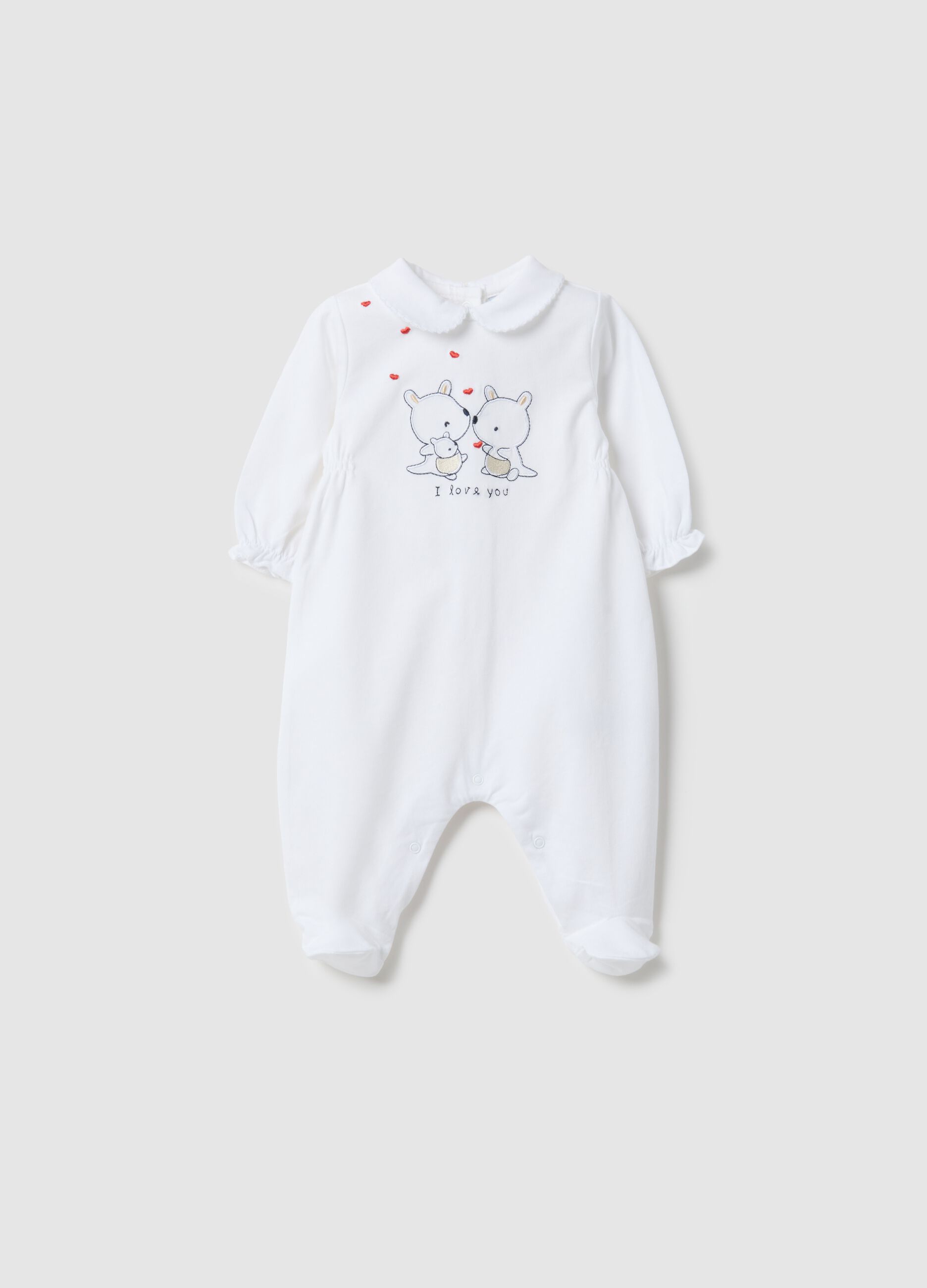 Tutina in puro cotone bianco da neonata con ricami e bottoni