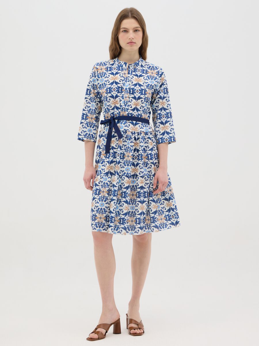 Women's midi dress in multicolor stretch cotton, regular fit_0