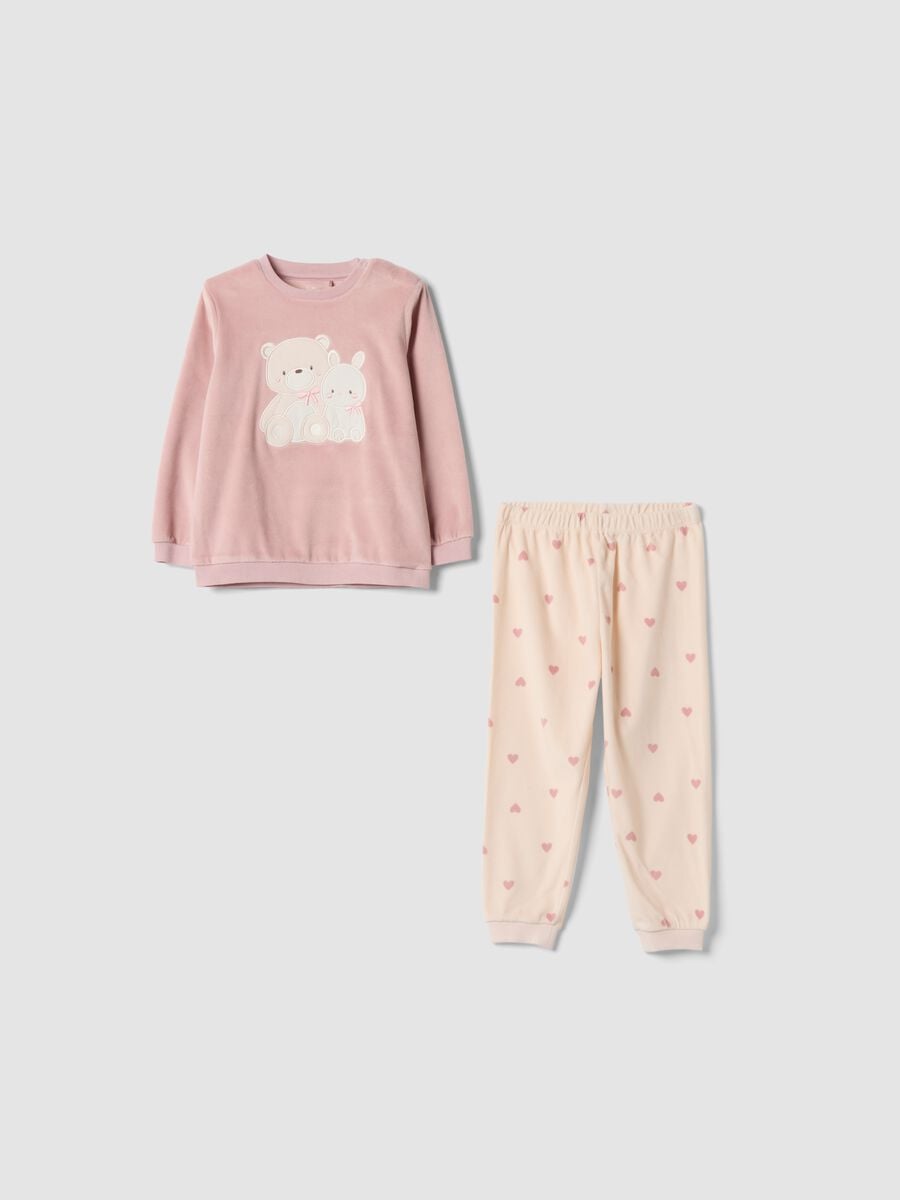 Purple crew-neck pyjamas with heart-print trousers_0