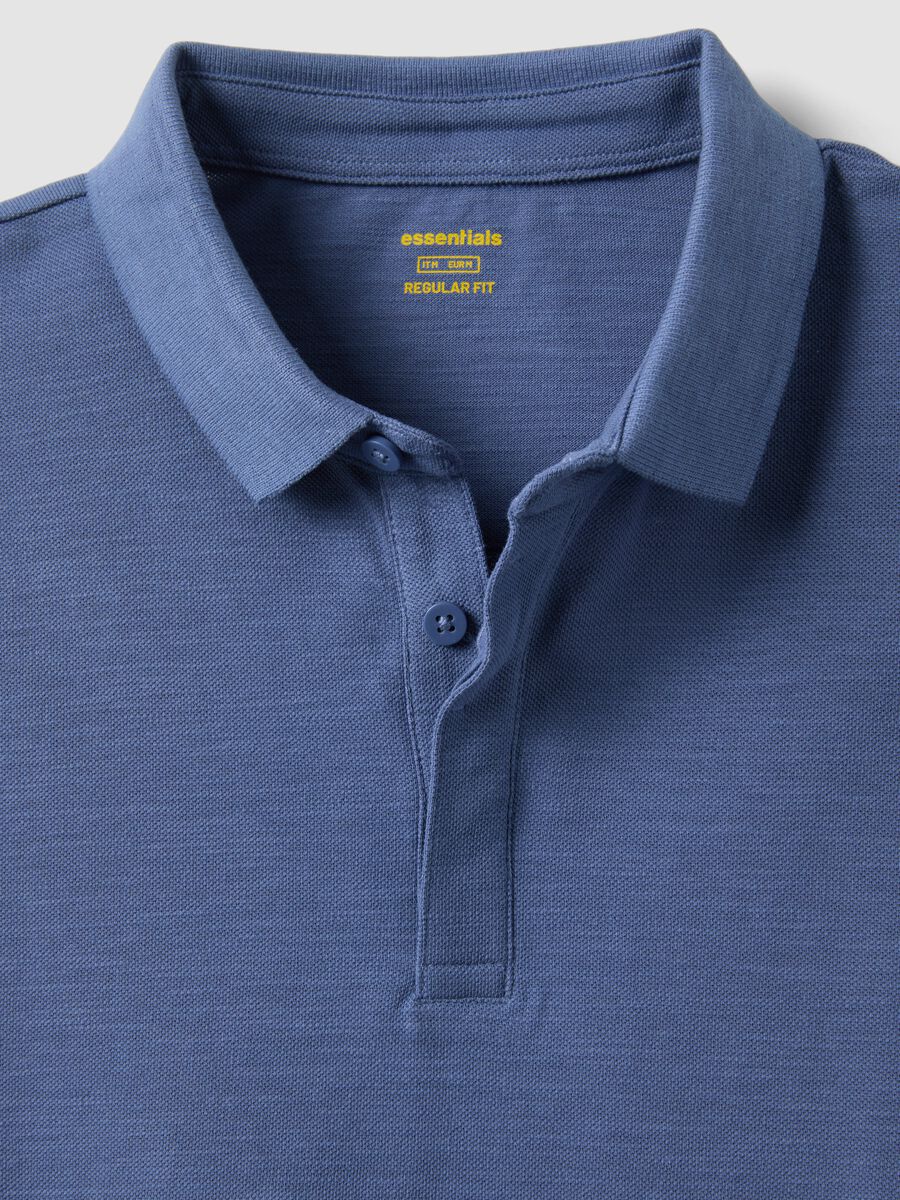 Regular fit pure cotton blue polo shirt_5