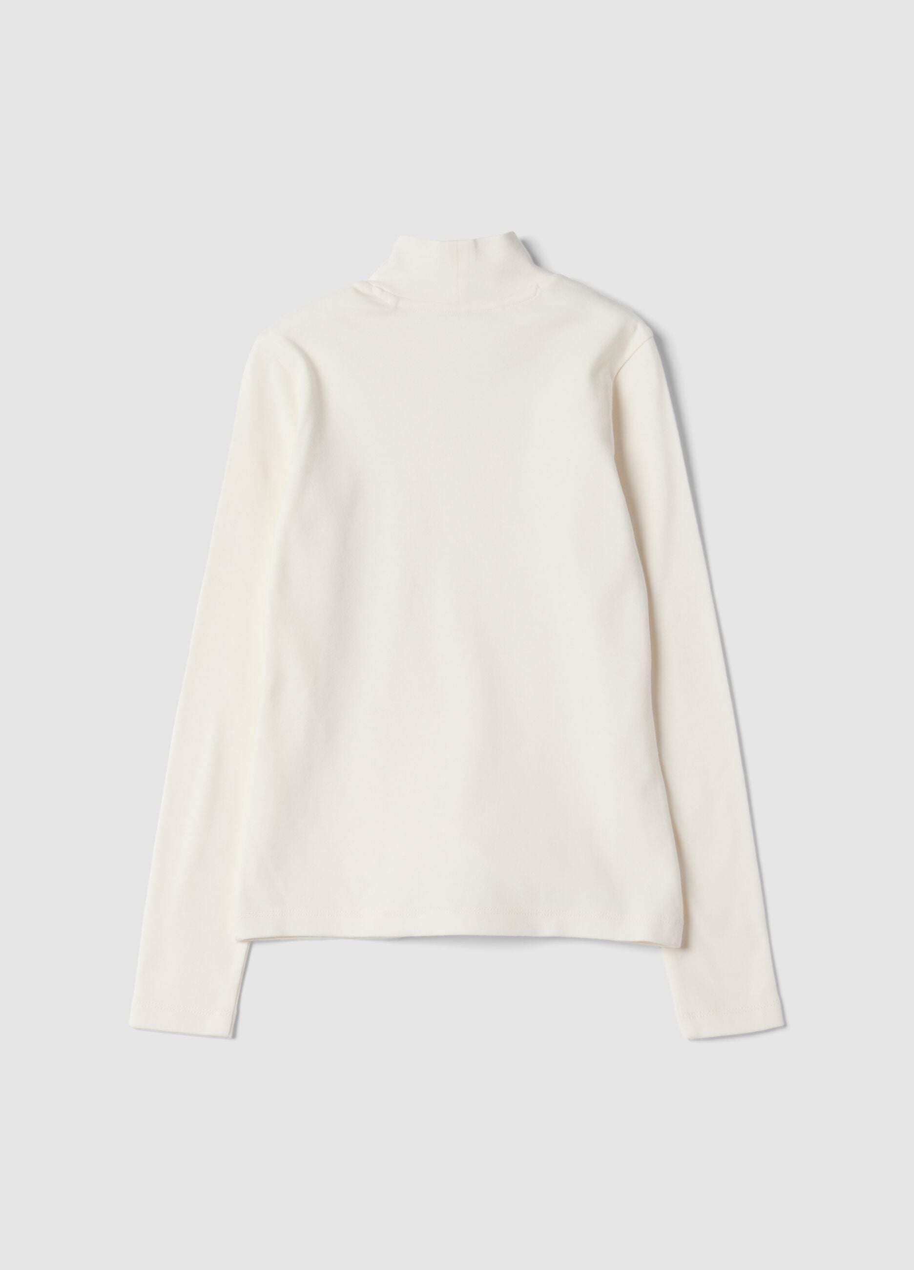 White pure organic cotton T-shirt with mock neck