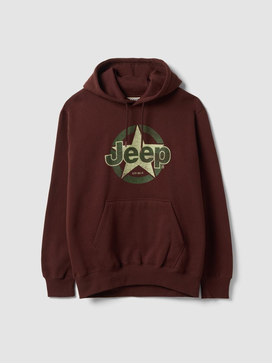 Felpa marrone in misto cotone con cappuccio e stampa Jeep relaxed fit_0
