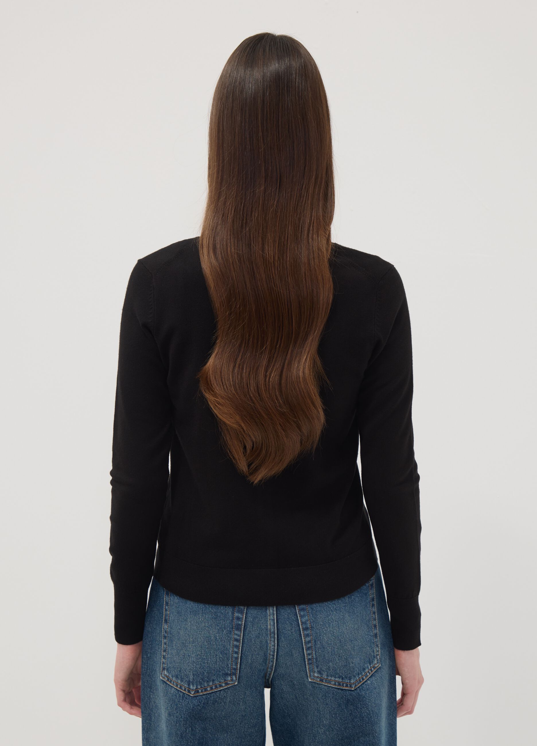 Black crew neck cardigan, regular fit in jersey knit