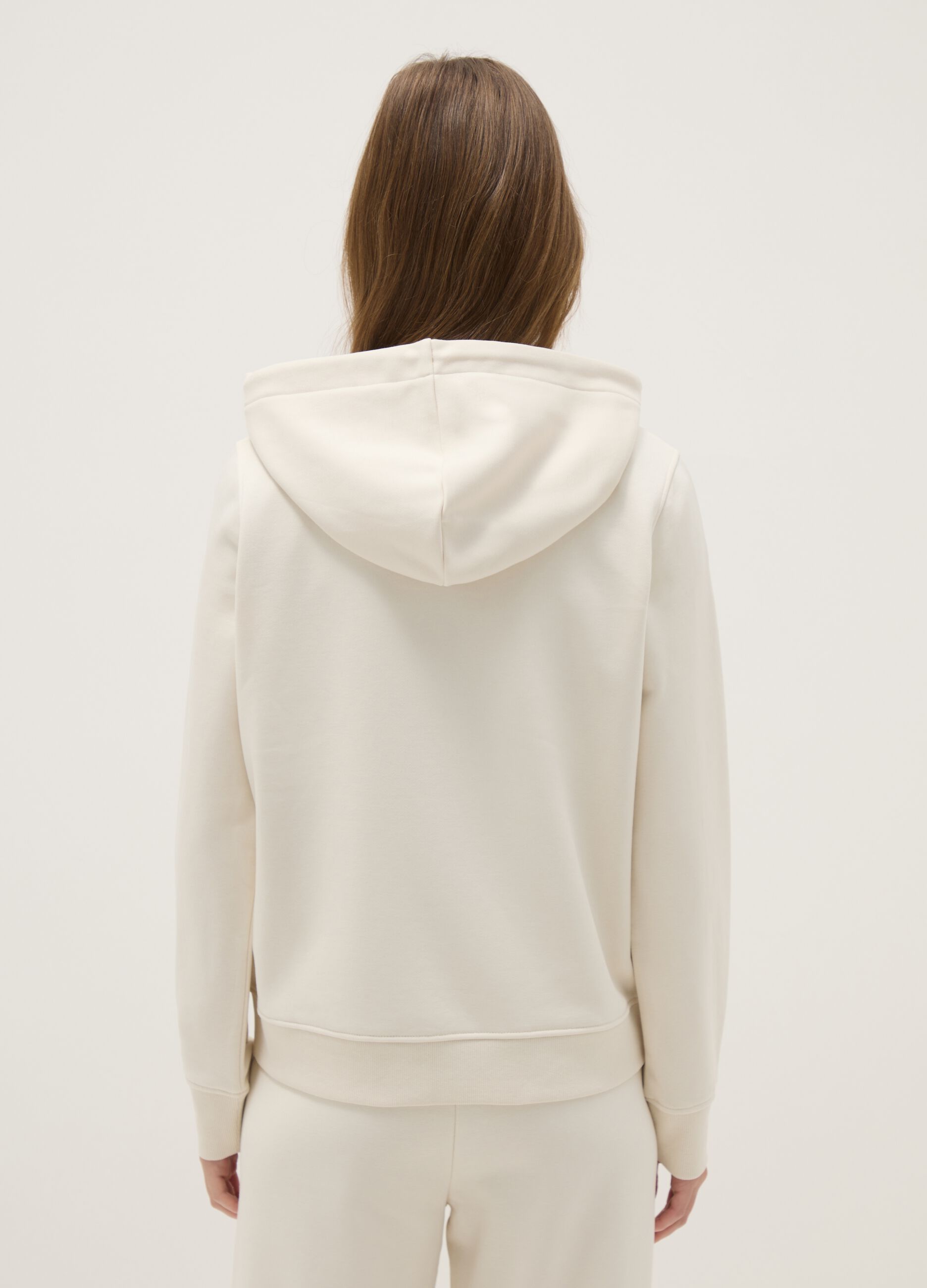 Beige cotton-blend regular fit hoodie with zip