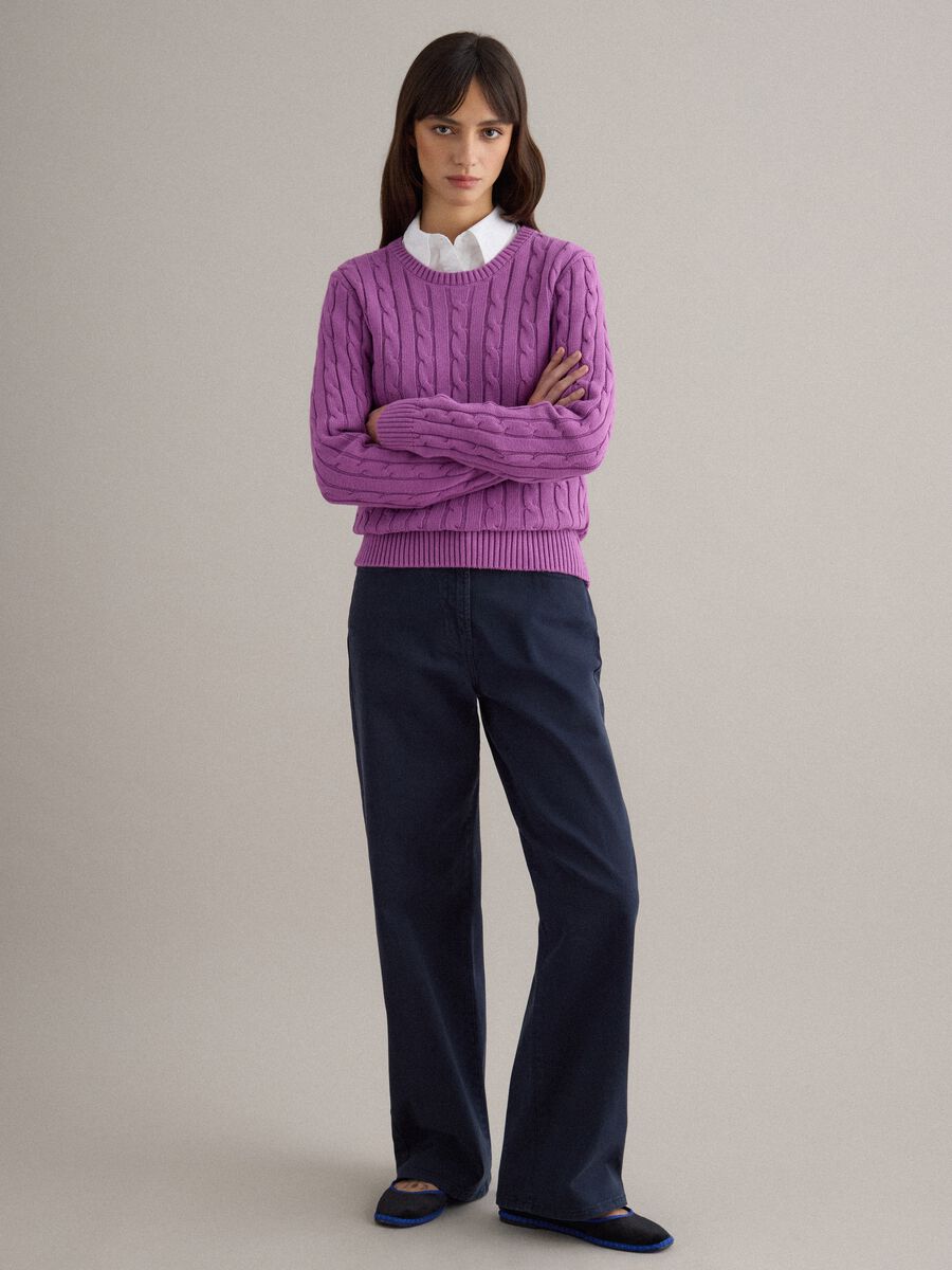 Purple pure cotton regular fit cable knit jumper_2