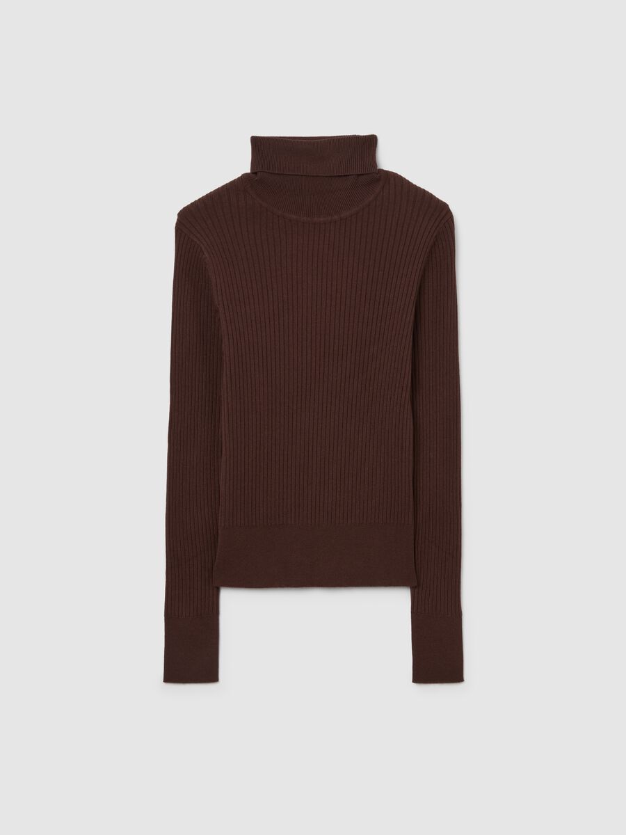 Brown turtleneck in viscose blend_0