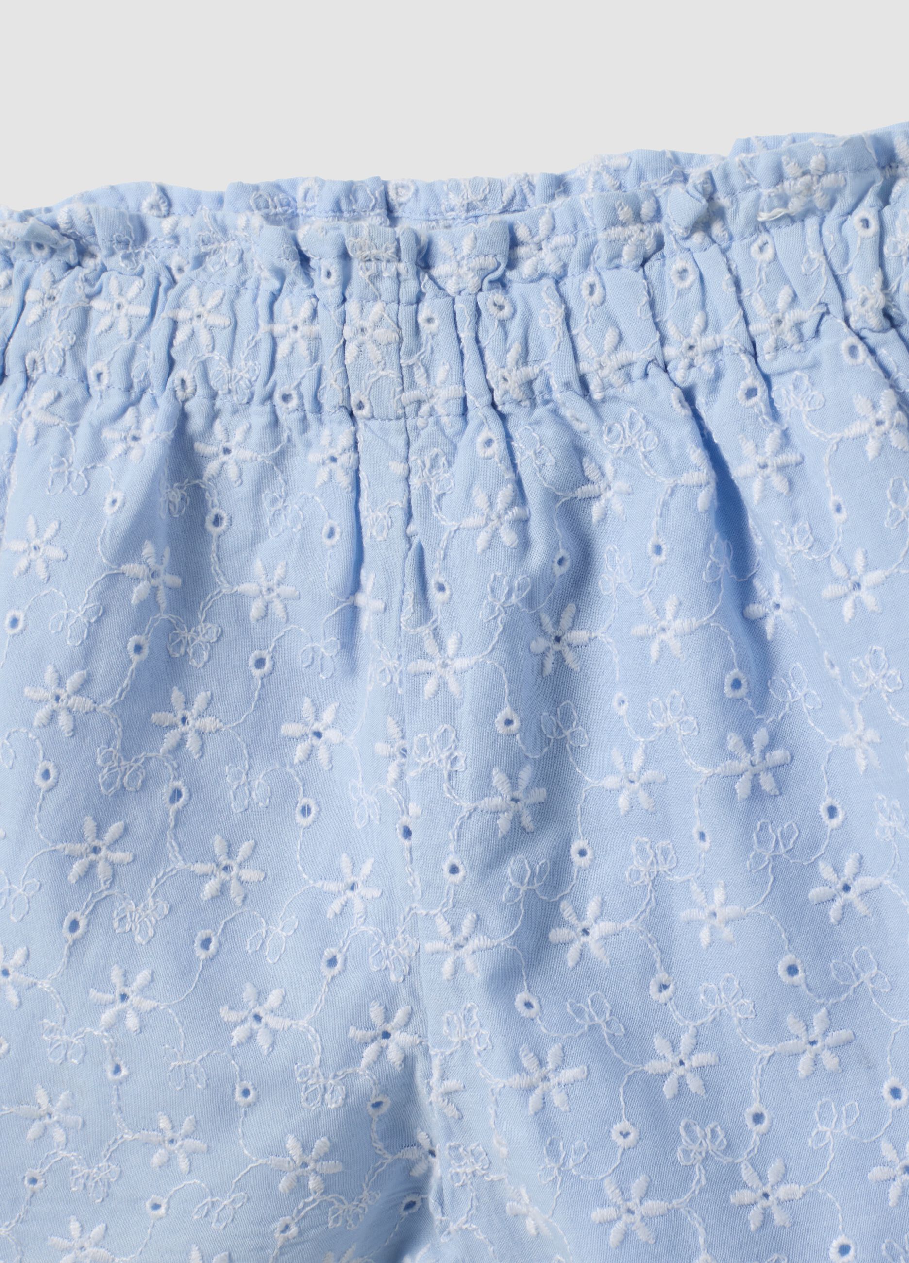 Blue and white pure cotton set with blouse and shorts