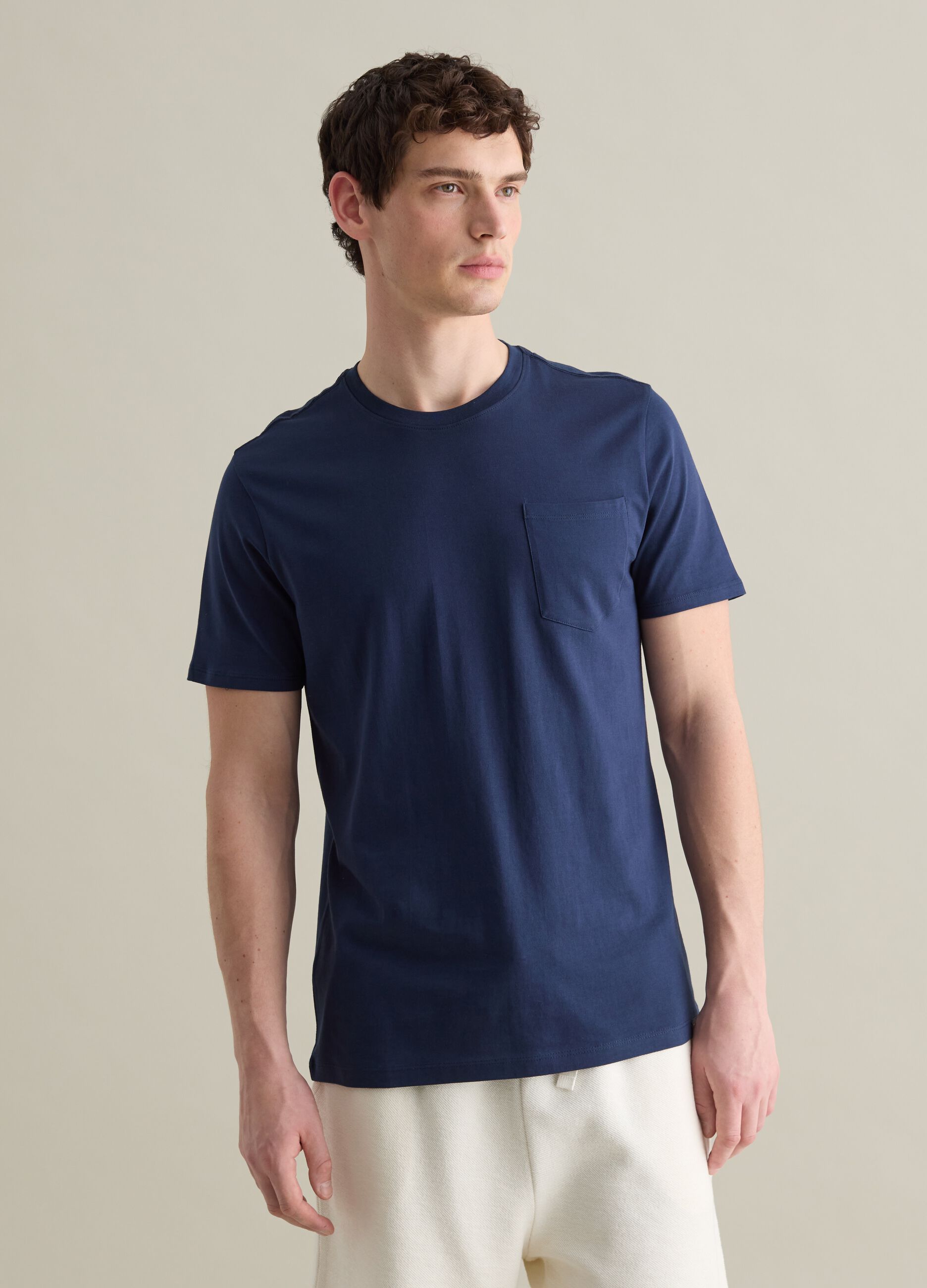 T-shirt da uomo in puro cotone Supima blu regular fit con tasca sul petto
