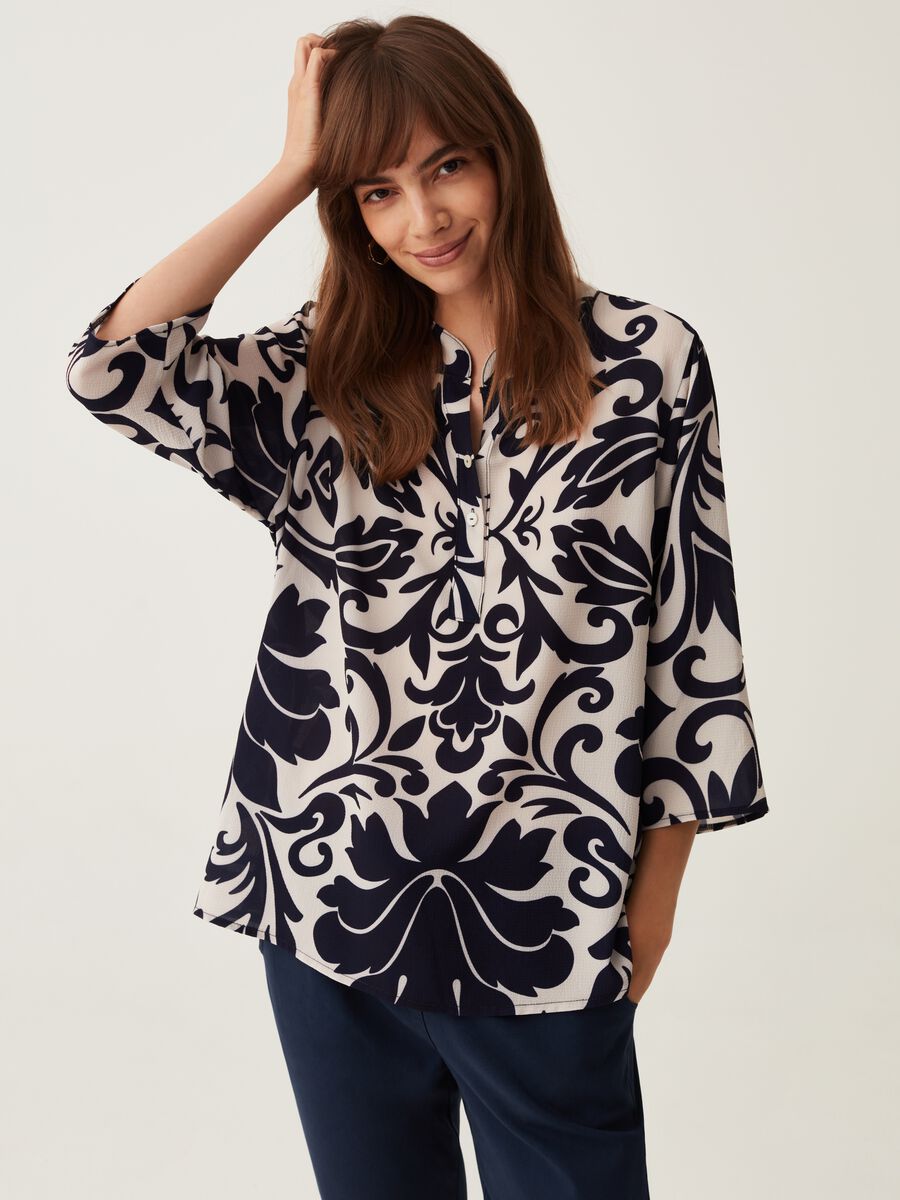 Blusa in crêpe con stampa damask_0