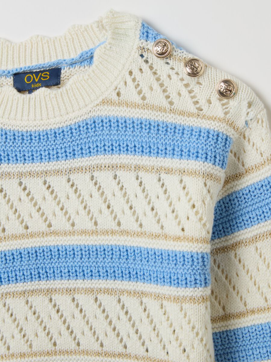Striped pullover with openwork design_2