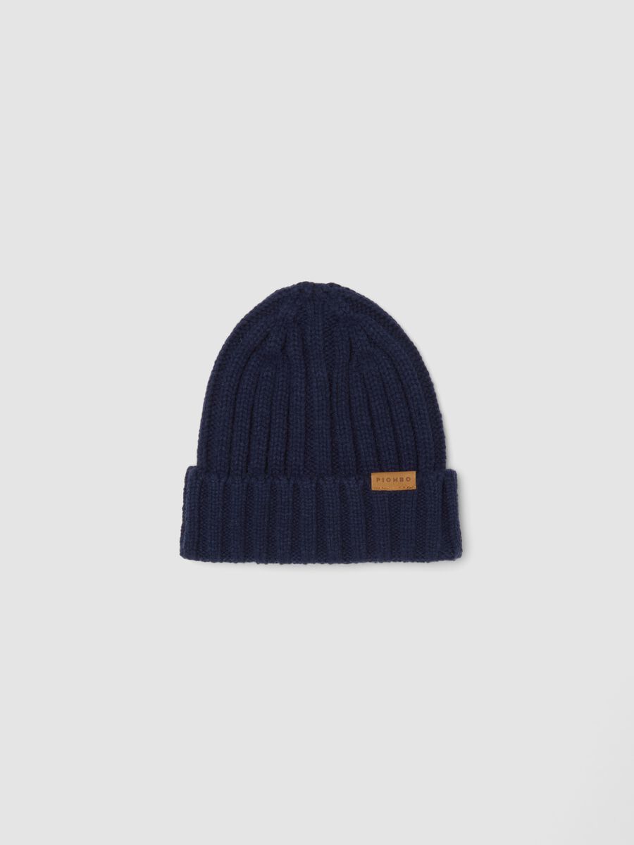 Cappello blu in misto lana a coste_0