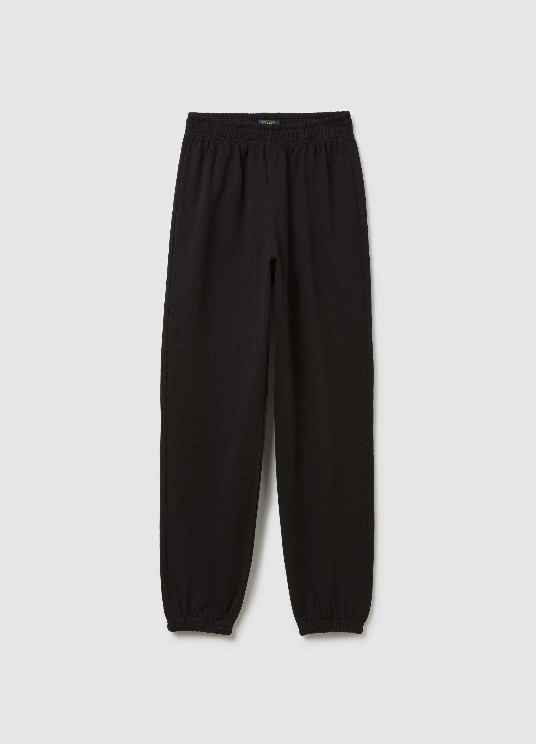 Girls' black cotton jogger trousers regular fit