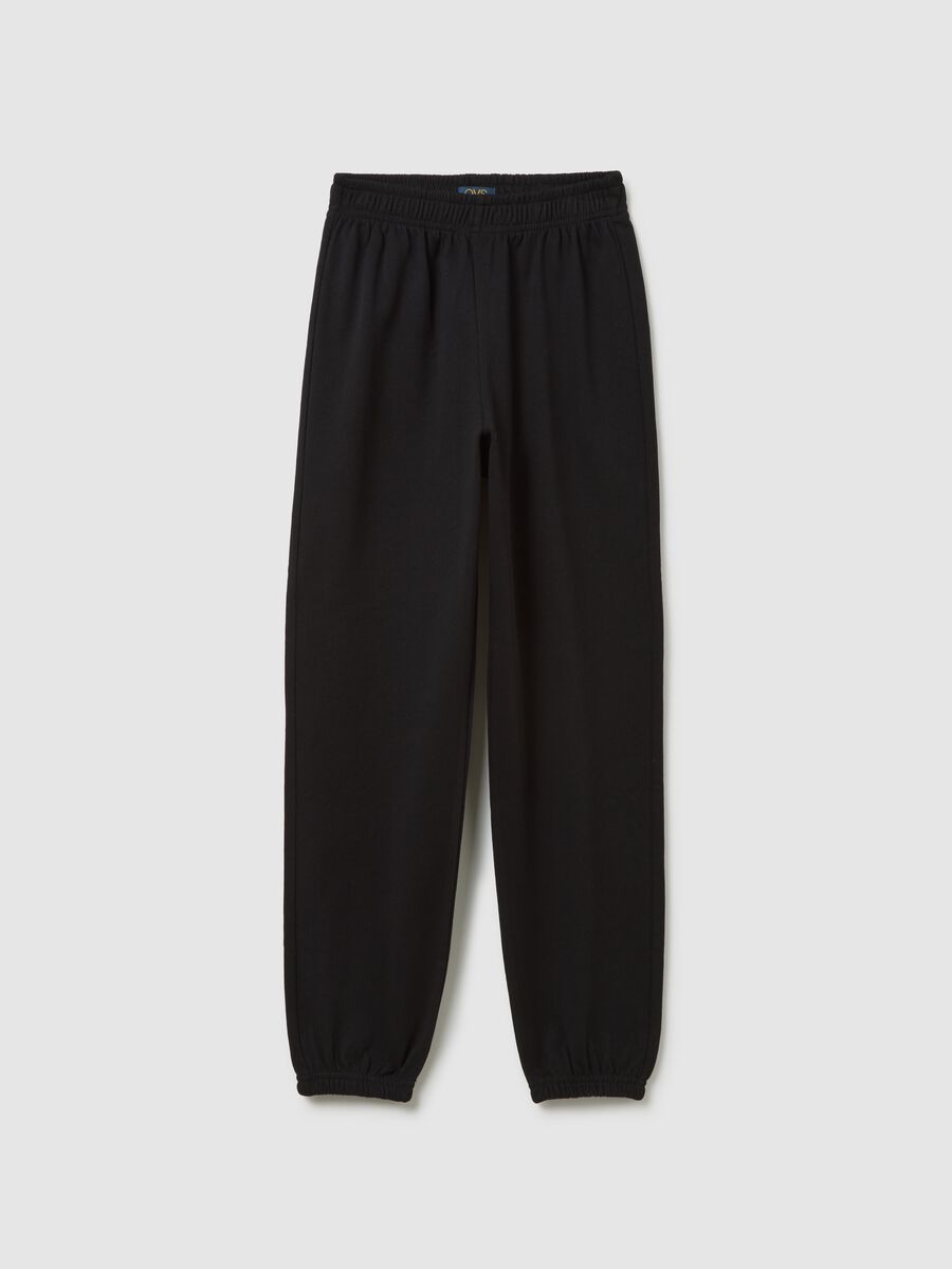 Girls' black cotton jogger trousers regular fit_0