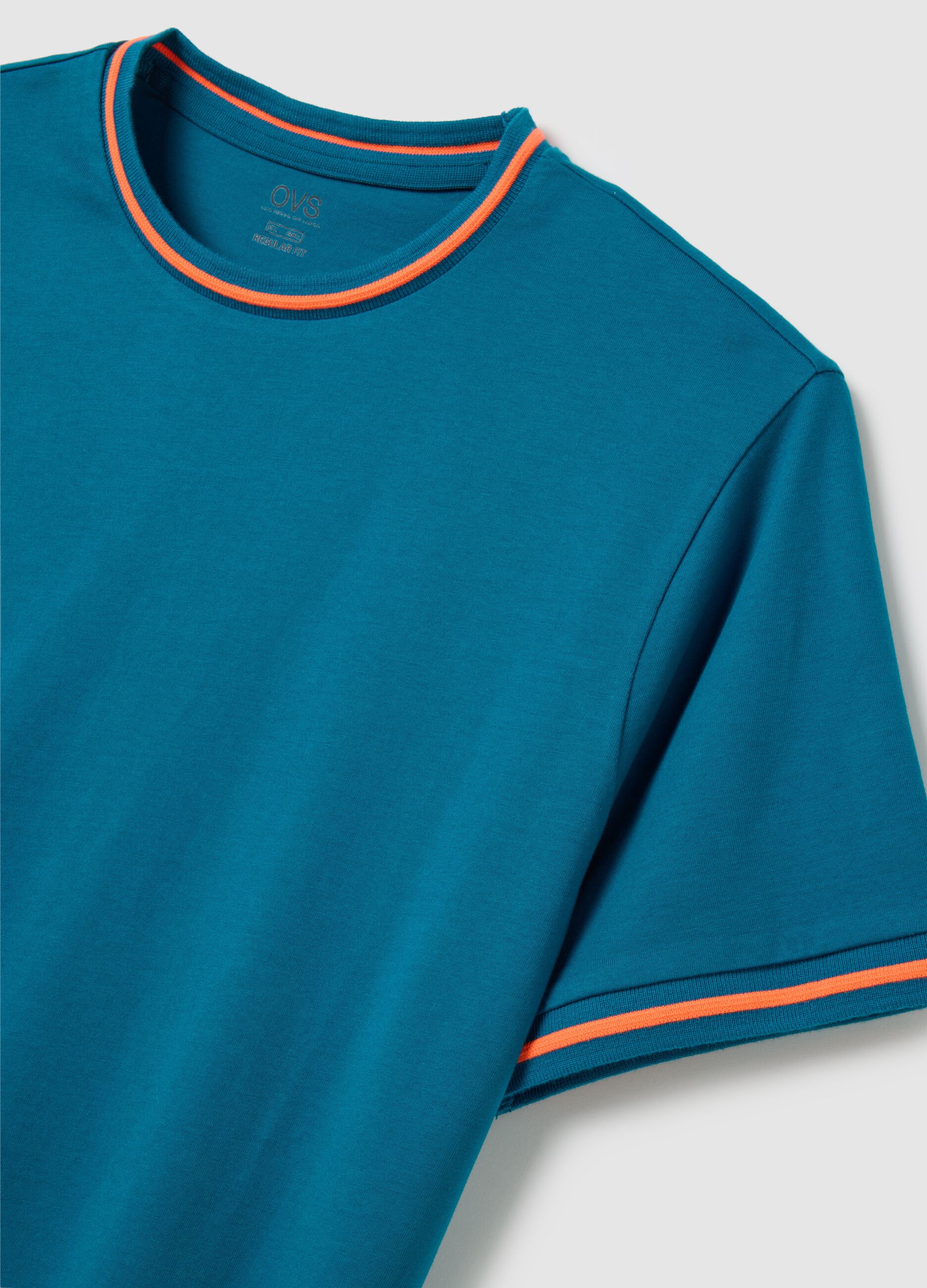 Men's pure cotton blue t-shirt regular fit with fluorescent details