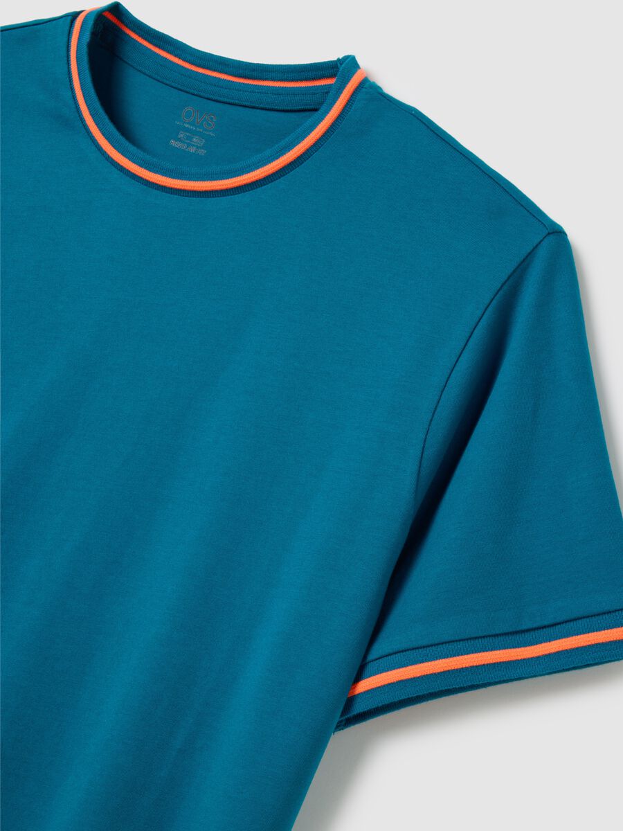 Men's pure cotton blue t-shirt regular fit with fluorescent details_5