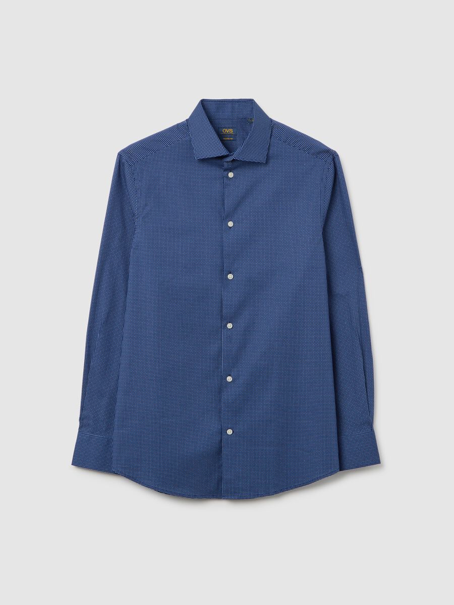 Camicia in misto cotone elasticizzato blu popeline_0