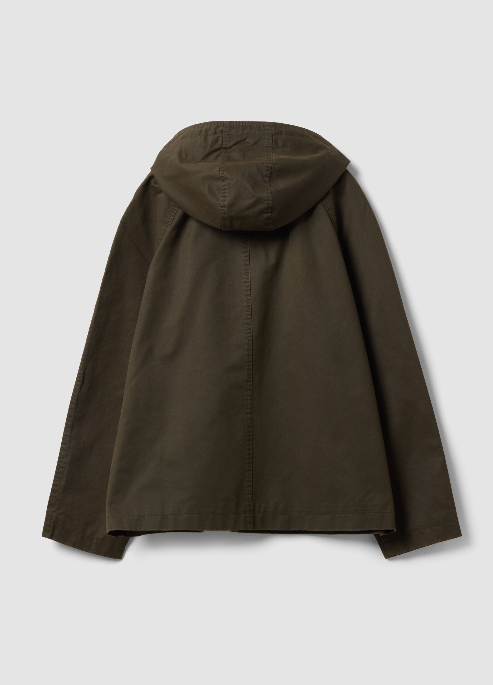 Green cotton-blend parka with detachable hood
