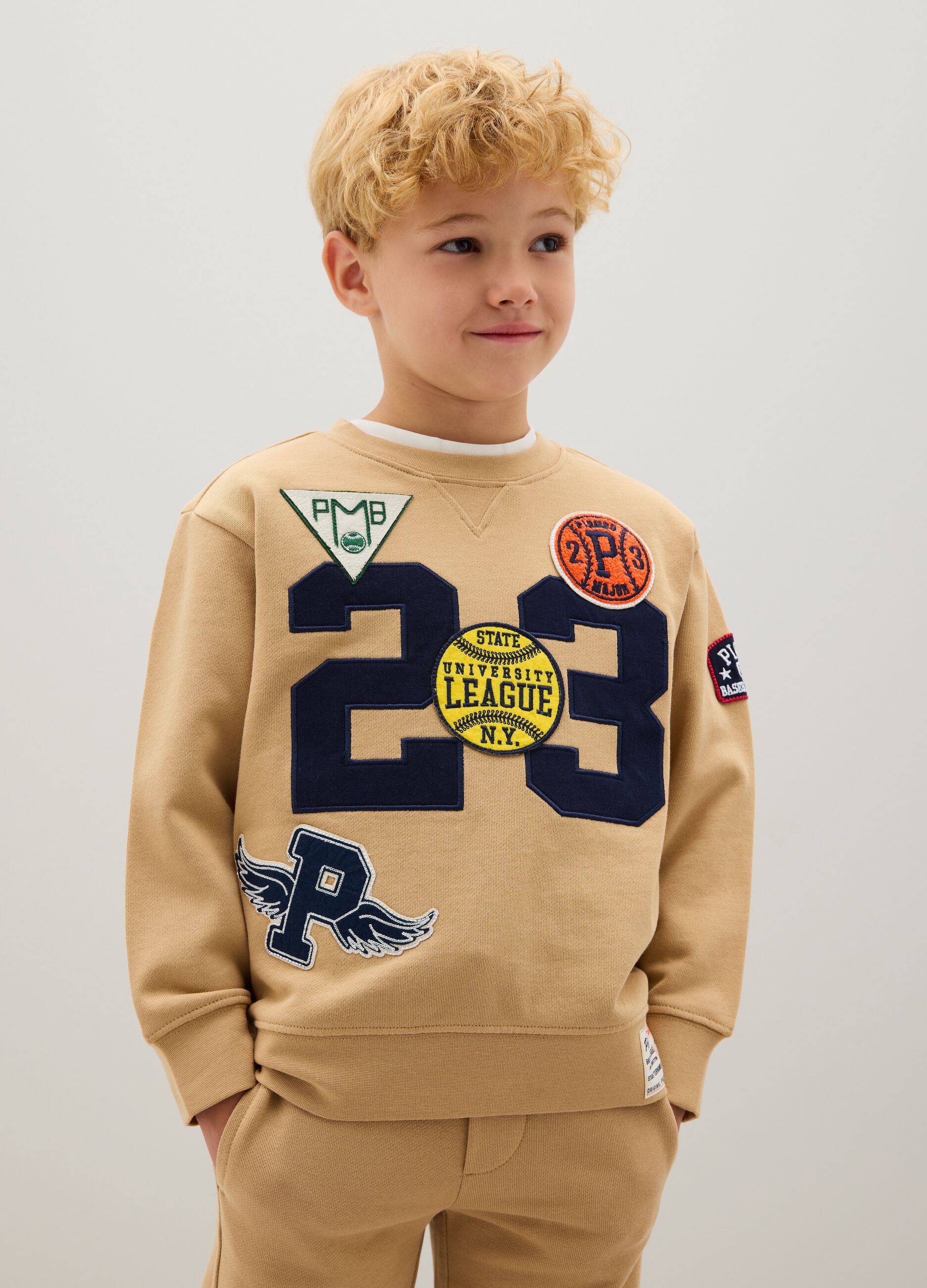 Children's Beige Pure Cotton Sweatshirt Regular Fit