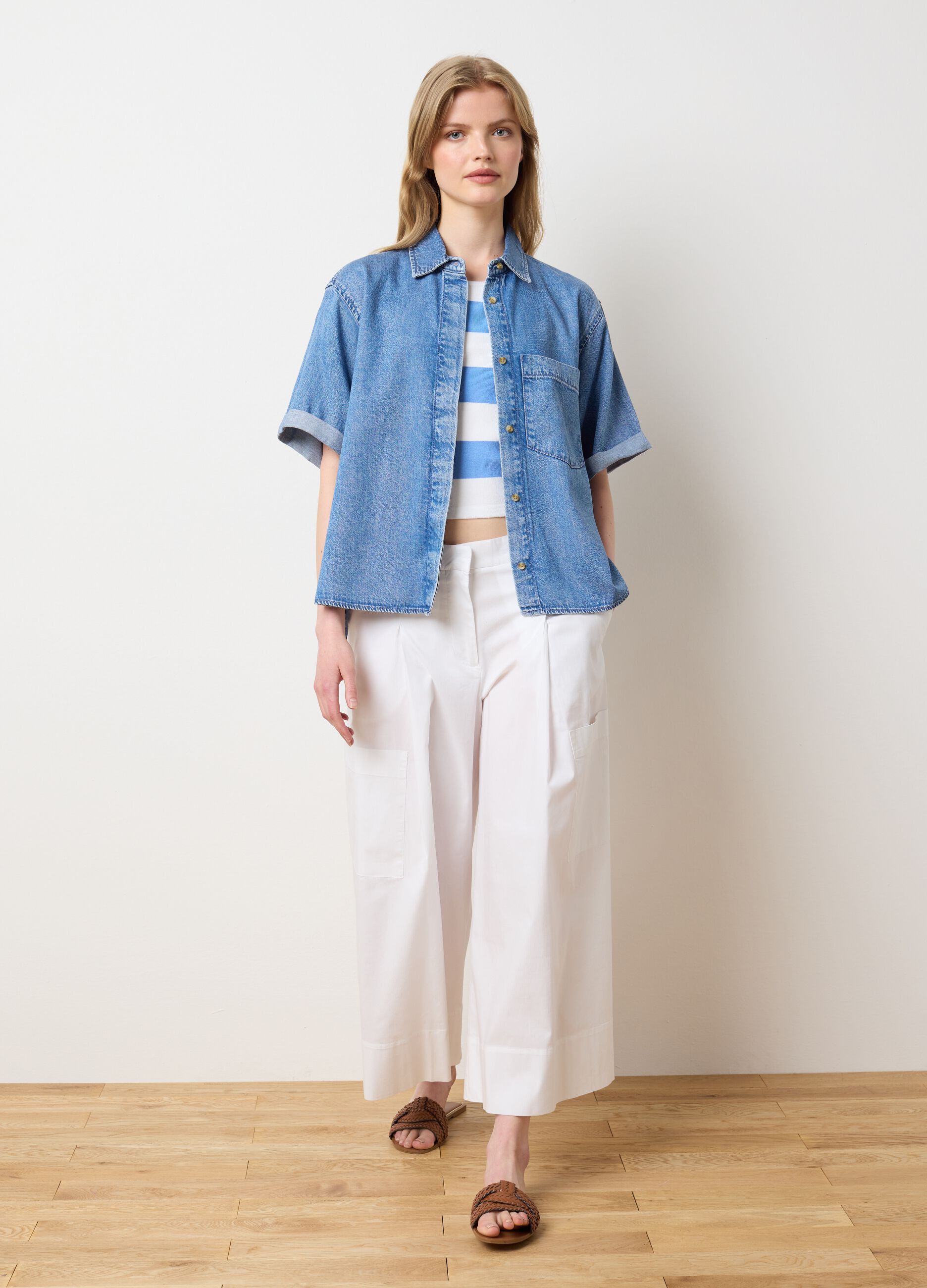 Women's White Stretch Cotton Culotte Trousers