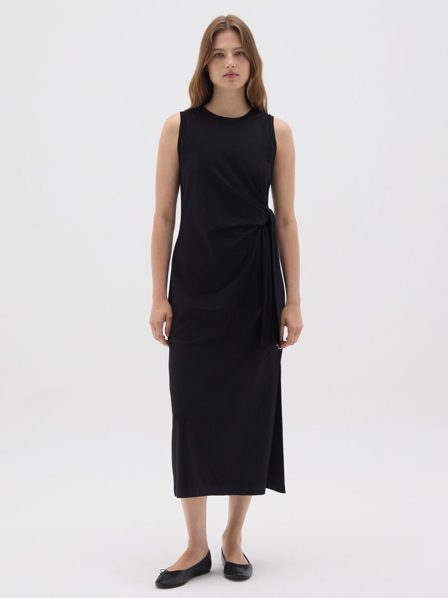 Black Slim Fit Mixed Fabric Dress_0