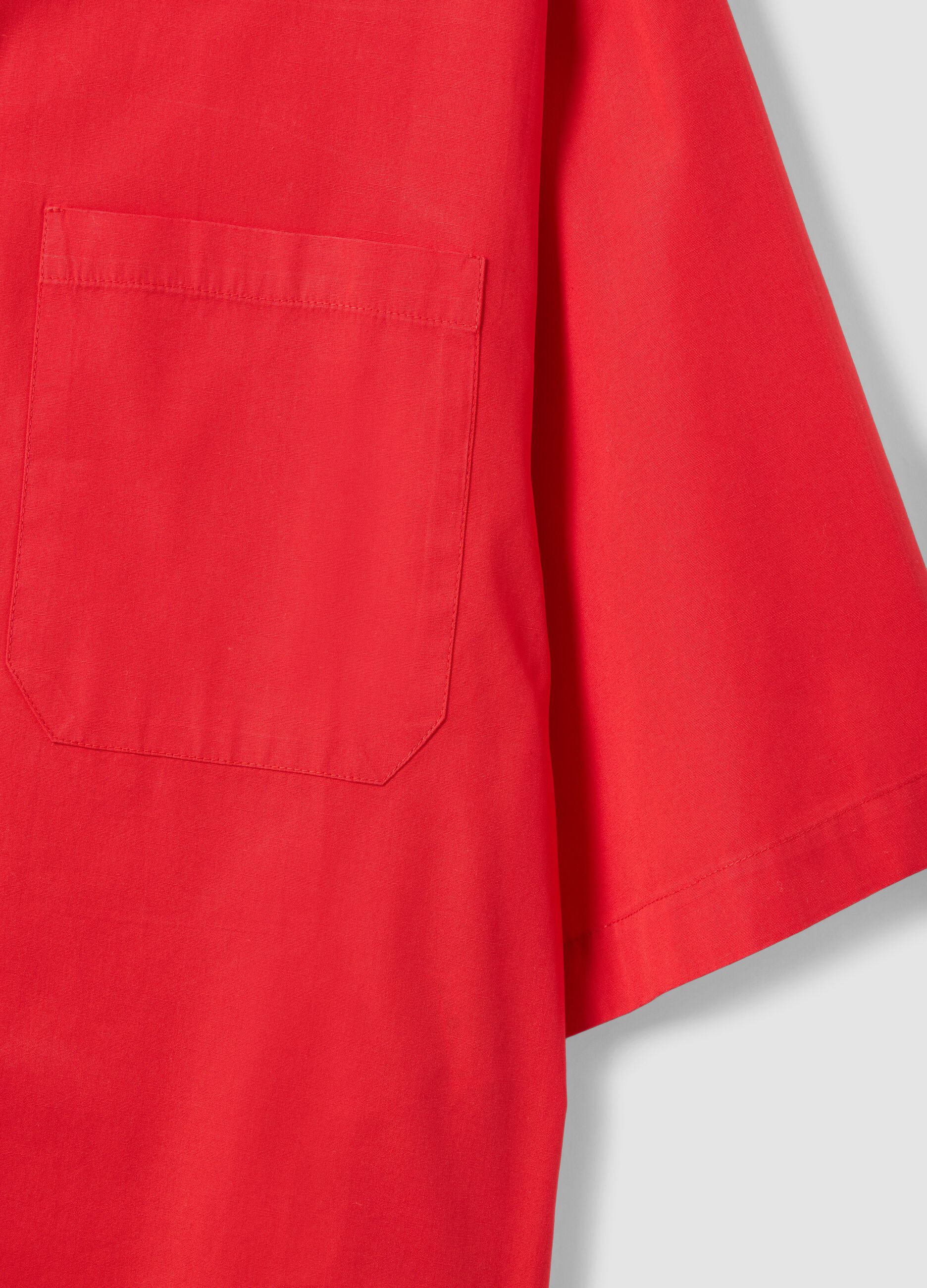 Red pure cotton shirt with chest pocket, oversized fit